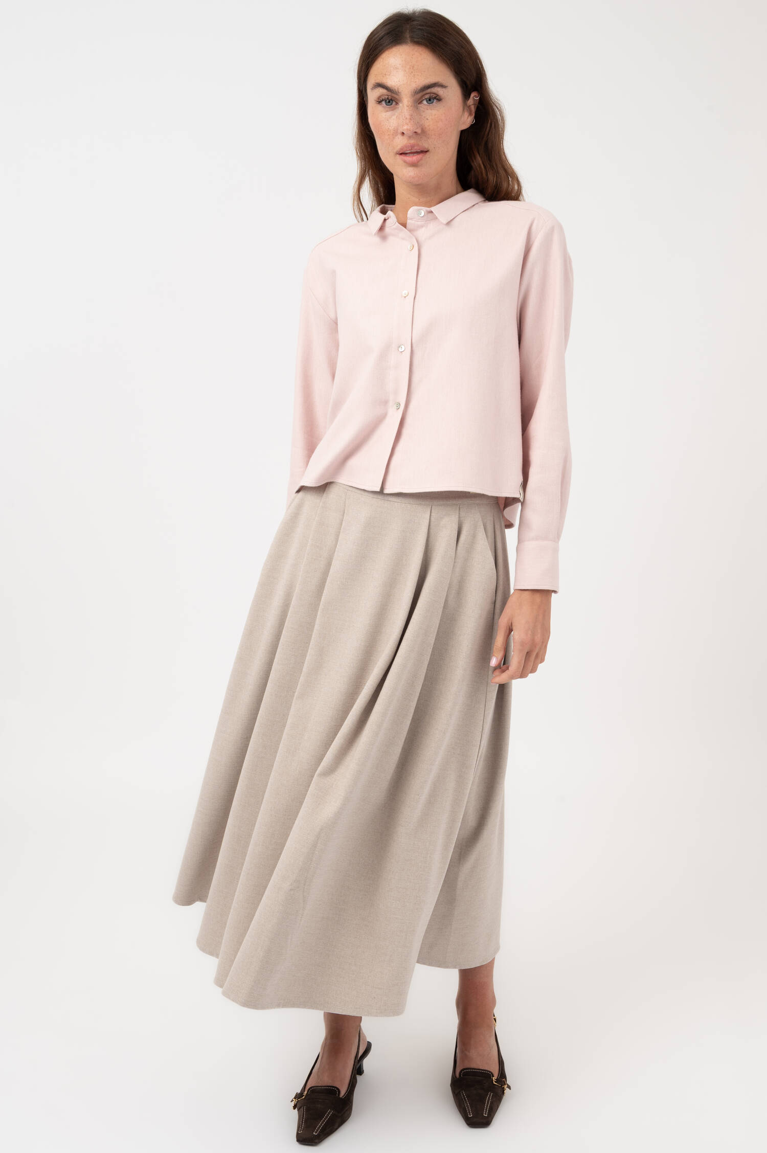 Cropped Bluse aus Baumwollflanell in Rosa Cropped Bluse aus Baumwollflanell in Rosa