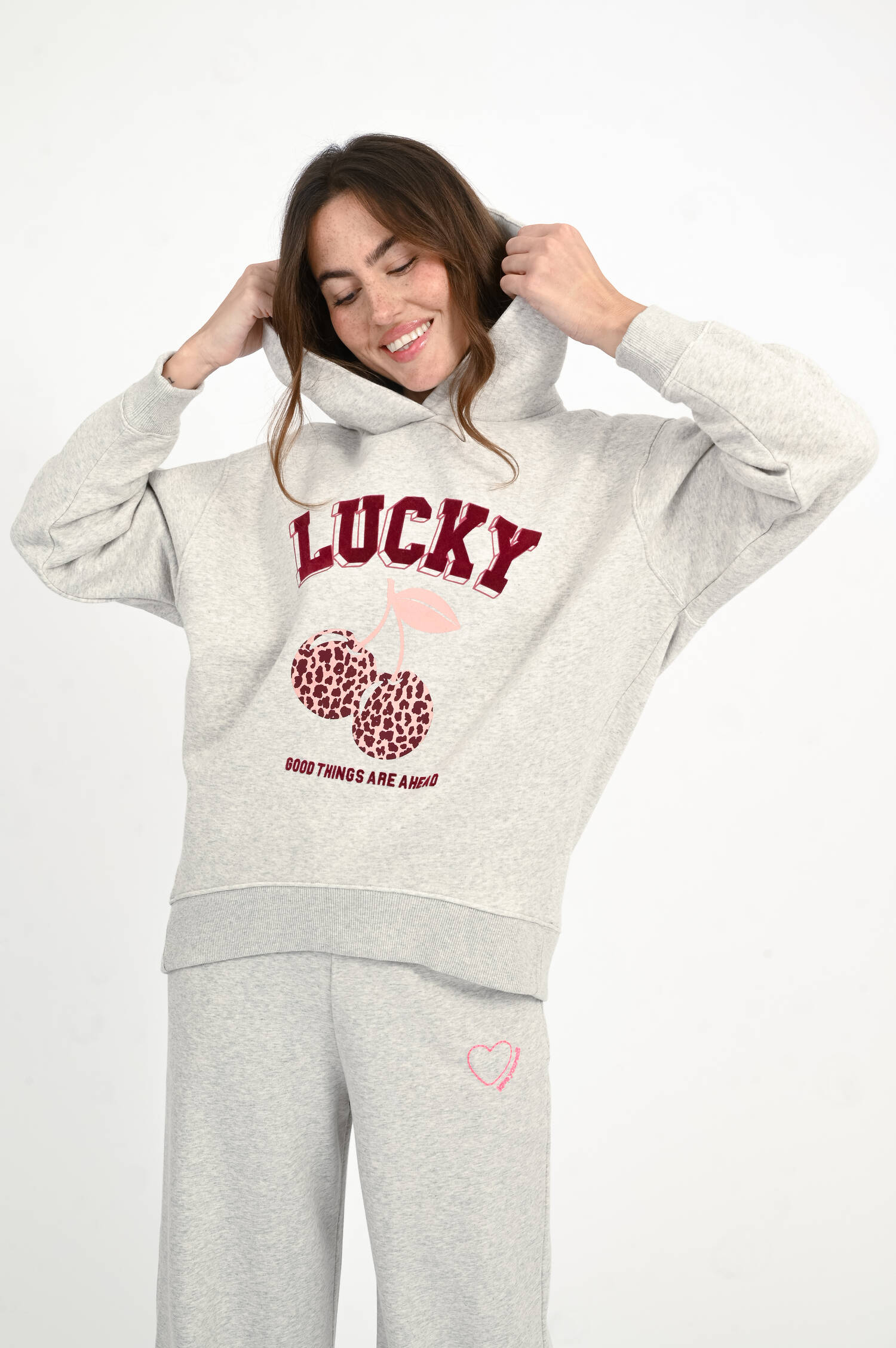 Hoodie LUCKY in Grau meliert