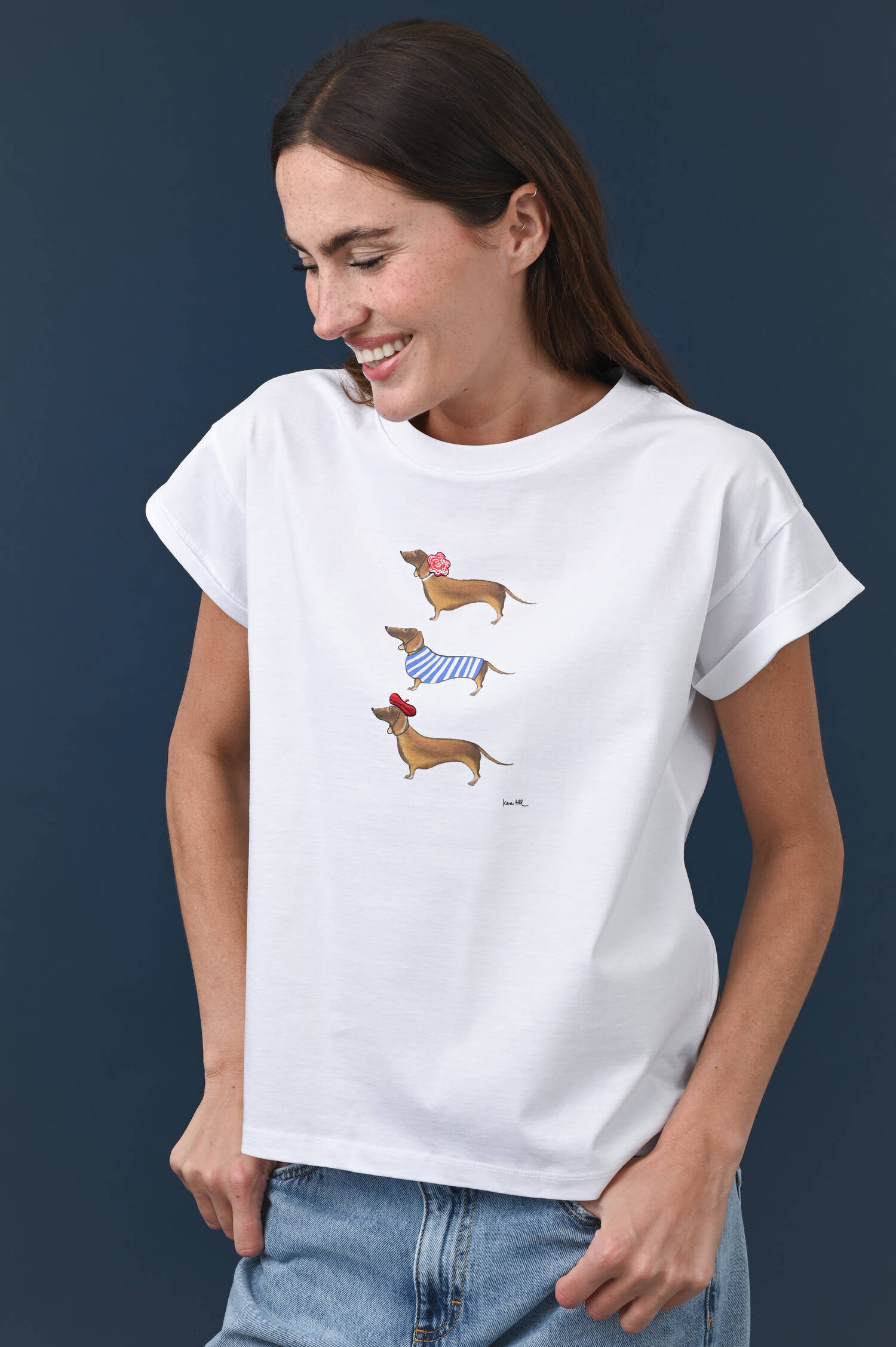 T-Shirt "Dackel Tio" in Weiß