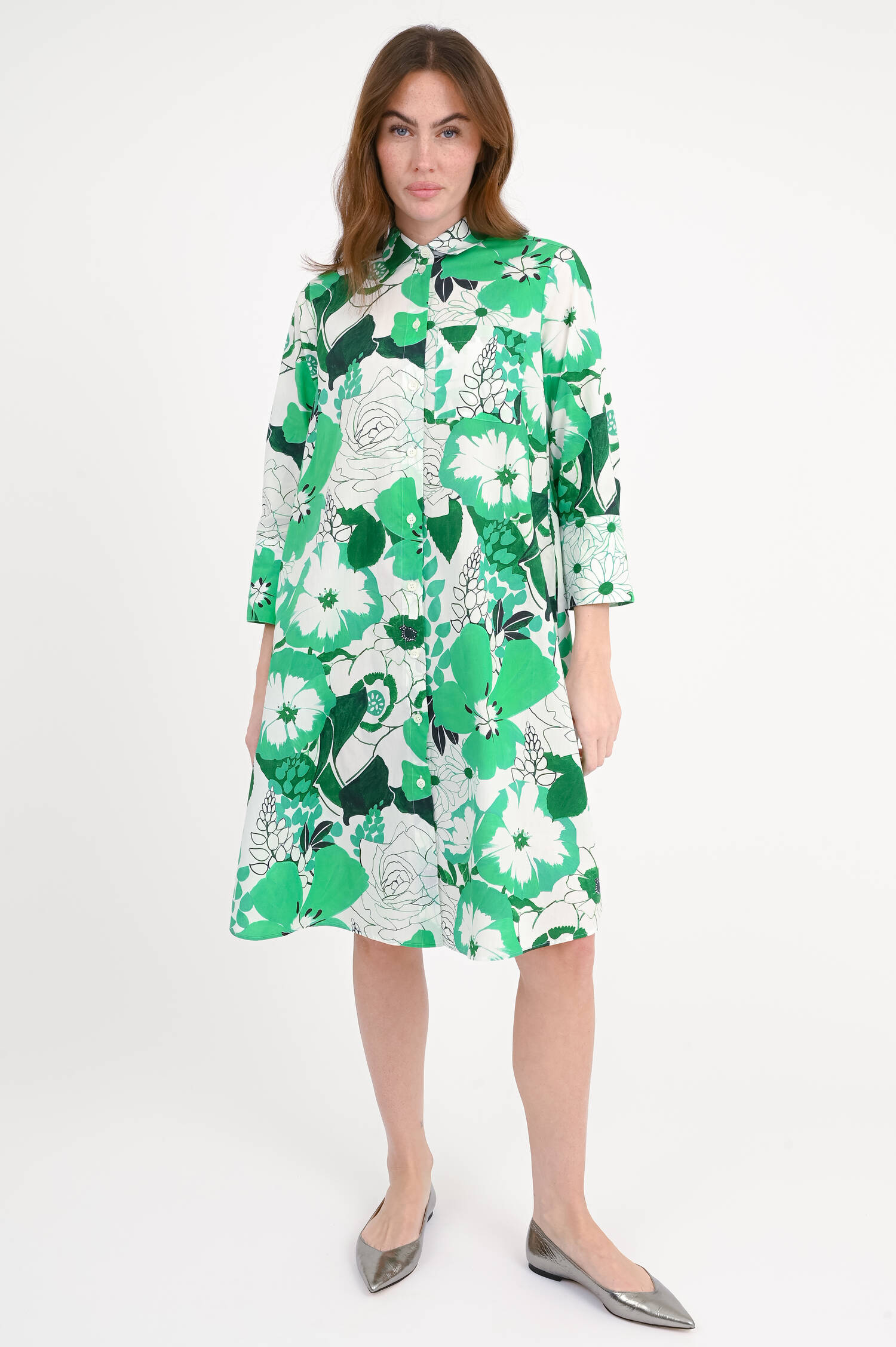 Gemustertes Blusenkleid LENAL in Grün/Creme