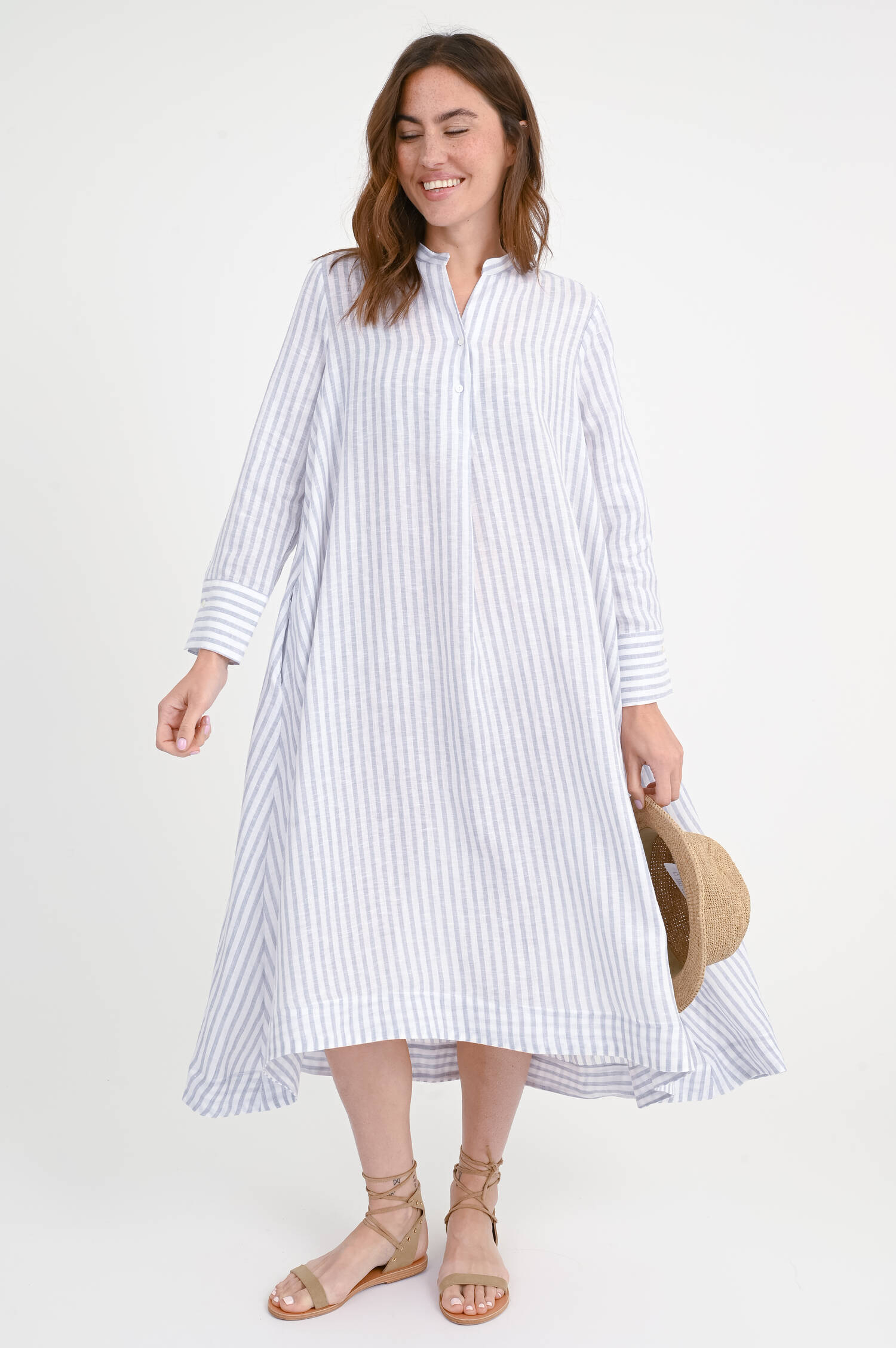 Midikleid OTORRA in Hellgrau/Weiß gestreift