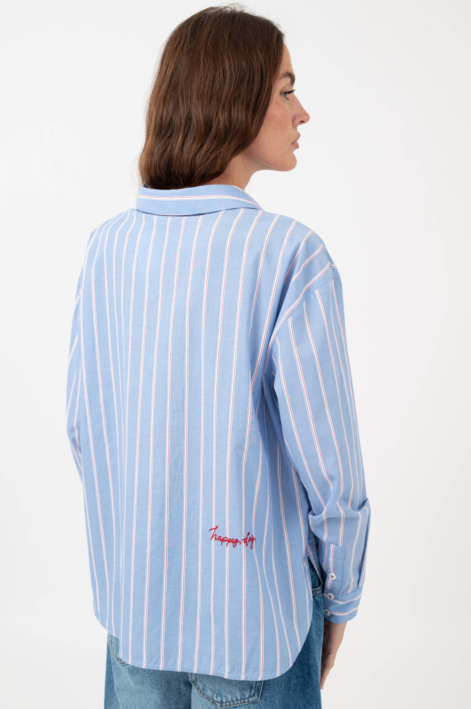 gestreifte Bluse mit Stickerei in Blau/Weiß/Rot gestreifte Bluse mit Stickerei in Blau/Weiß/Rot