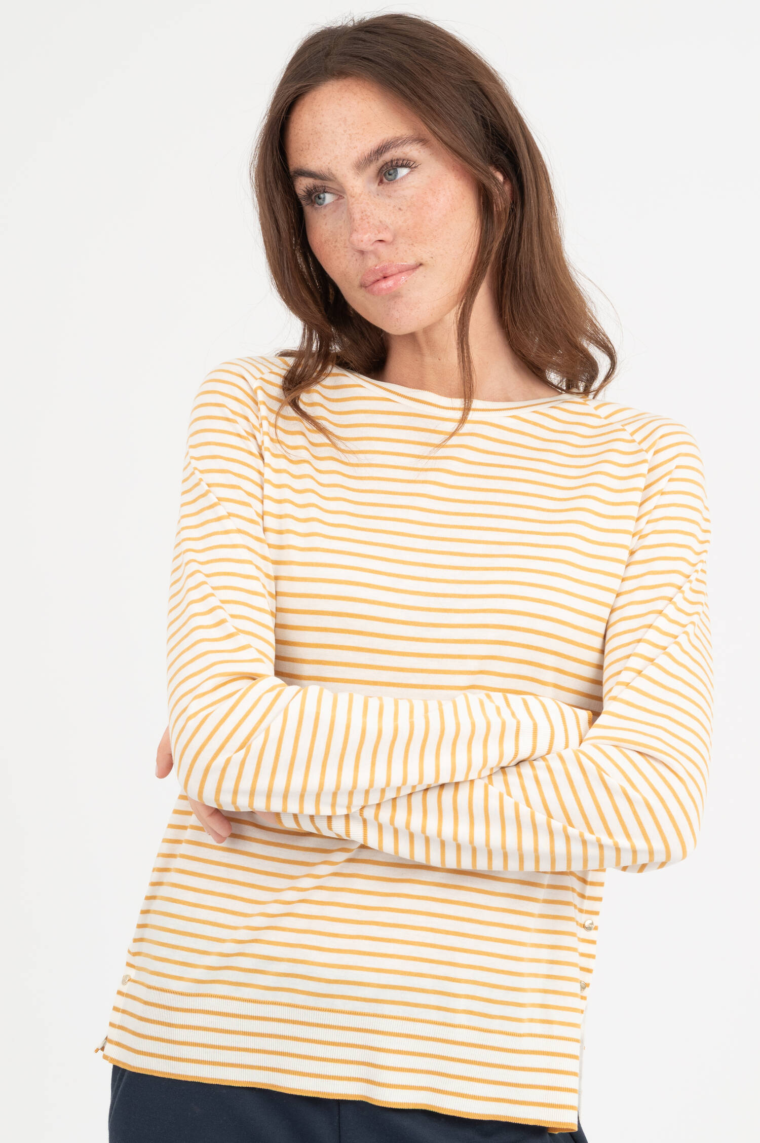 Langarm Ringelshirt in Beige/Weiß Langarm Ringelshirt in Beige/Weiß