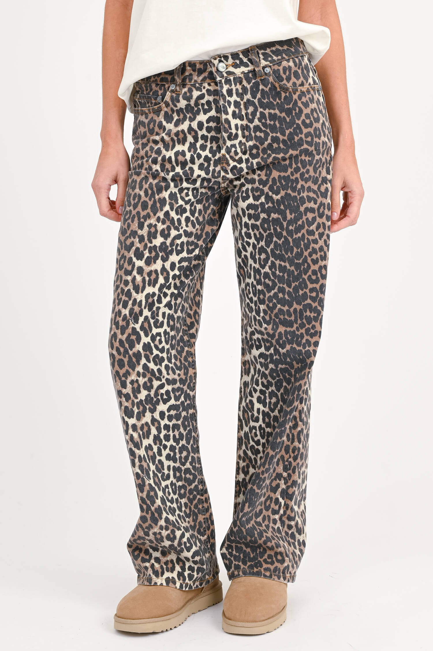 Denim mit Leo-Print in Braun/Schwarz