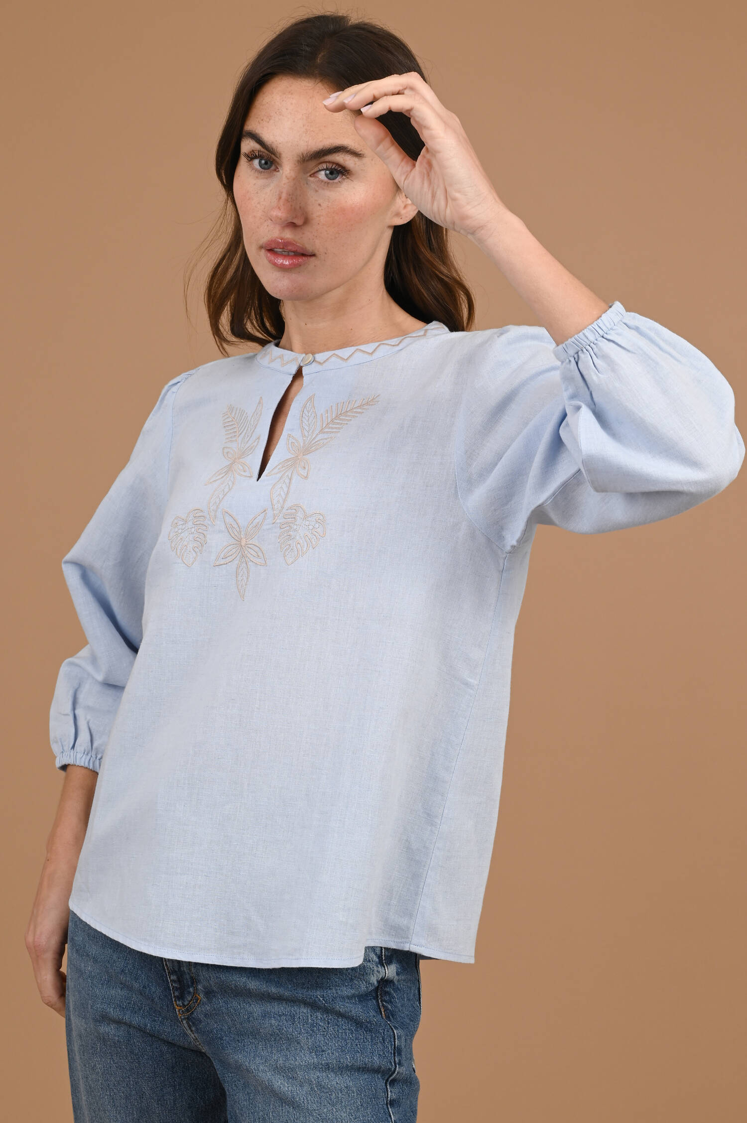 Bluse RIO in Hellblau/Beige