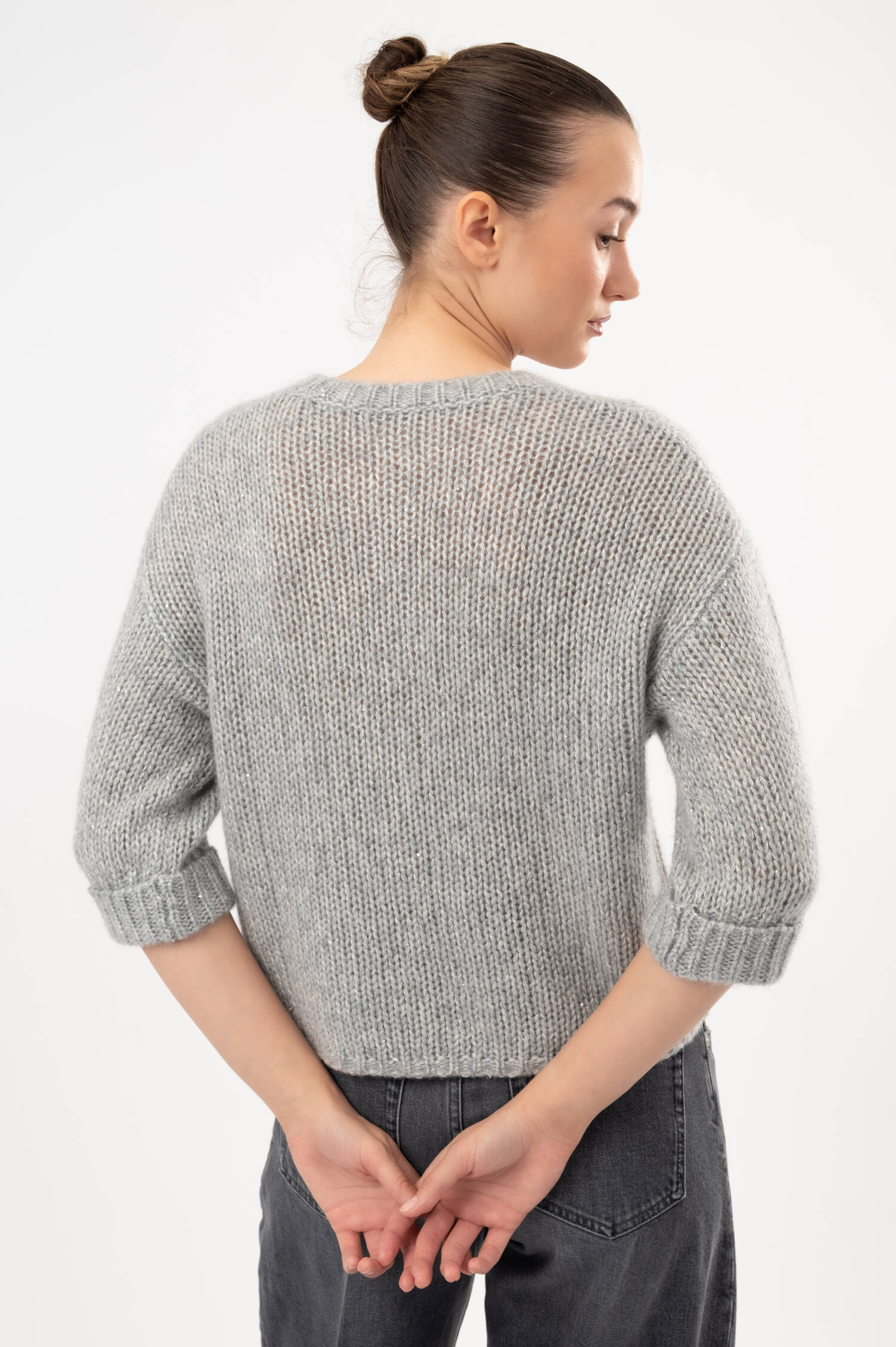 Cashmere-Seiden-Cardigan mit Pailletten in Grau Cashmere-Seiden-Cardigan mit Pailletten in Grau