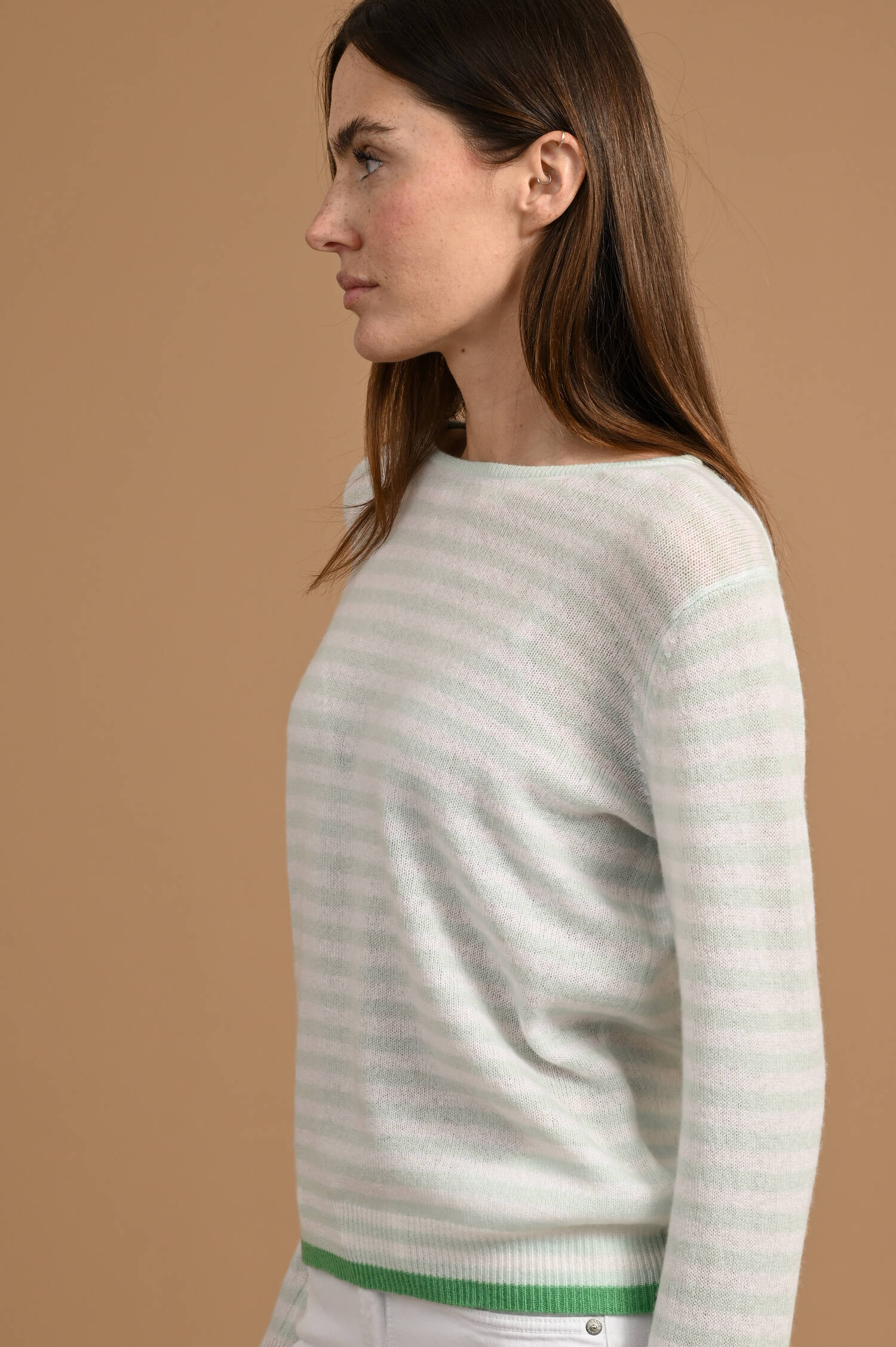 Gestreifter Pullover aus Cashmere in Mintgrün/Weiß