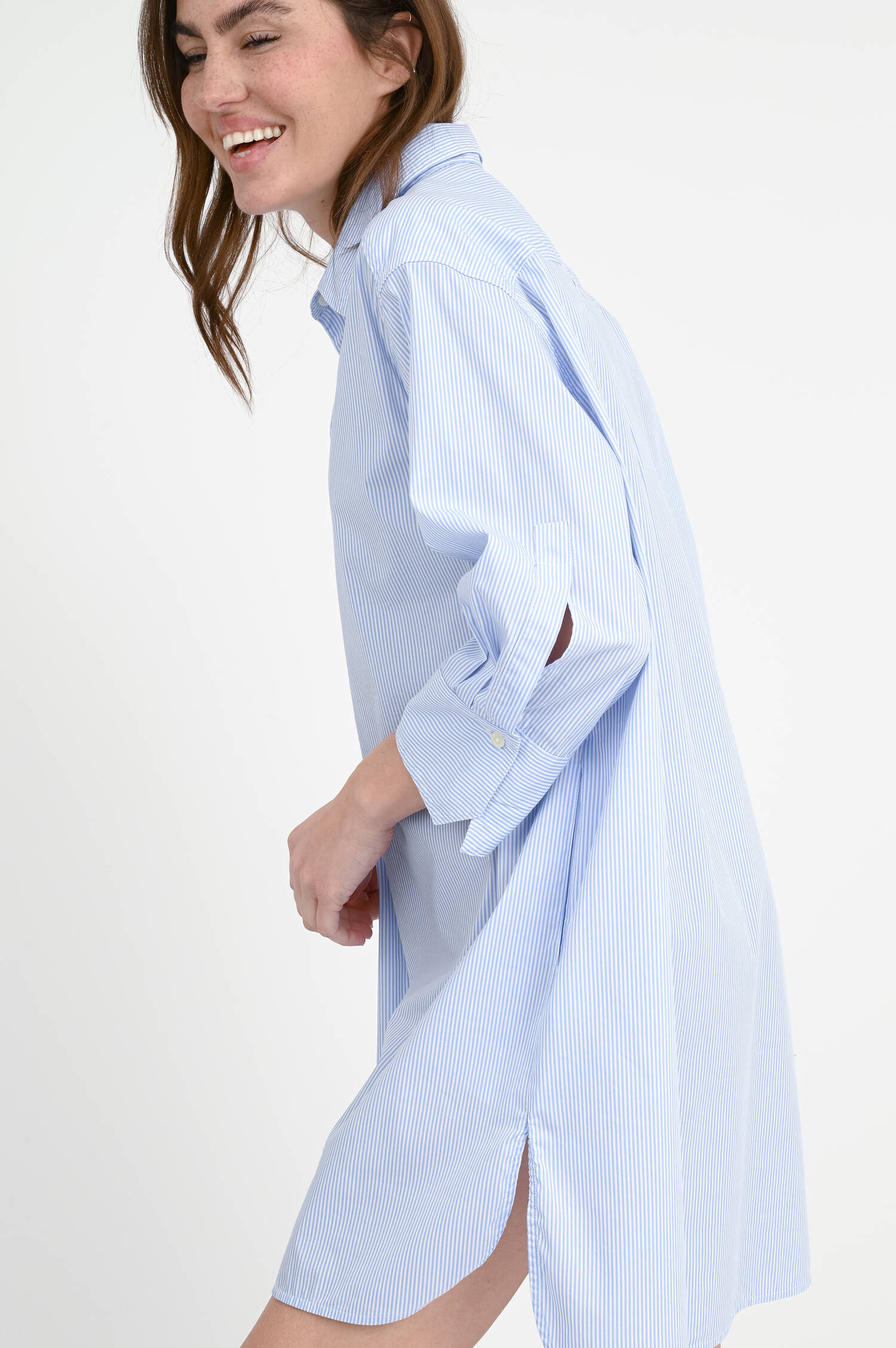 Gestreiftes Baumwollkleid AVERY in Blau/Weiß