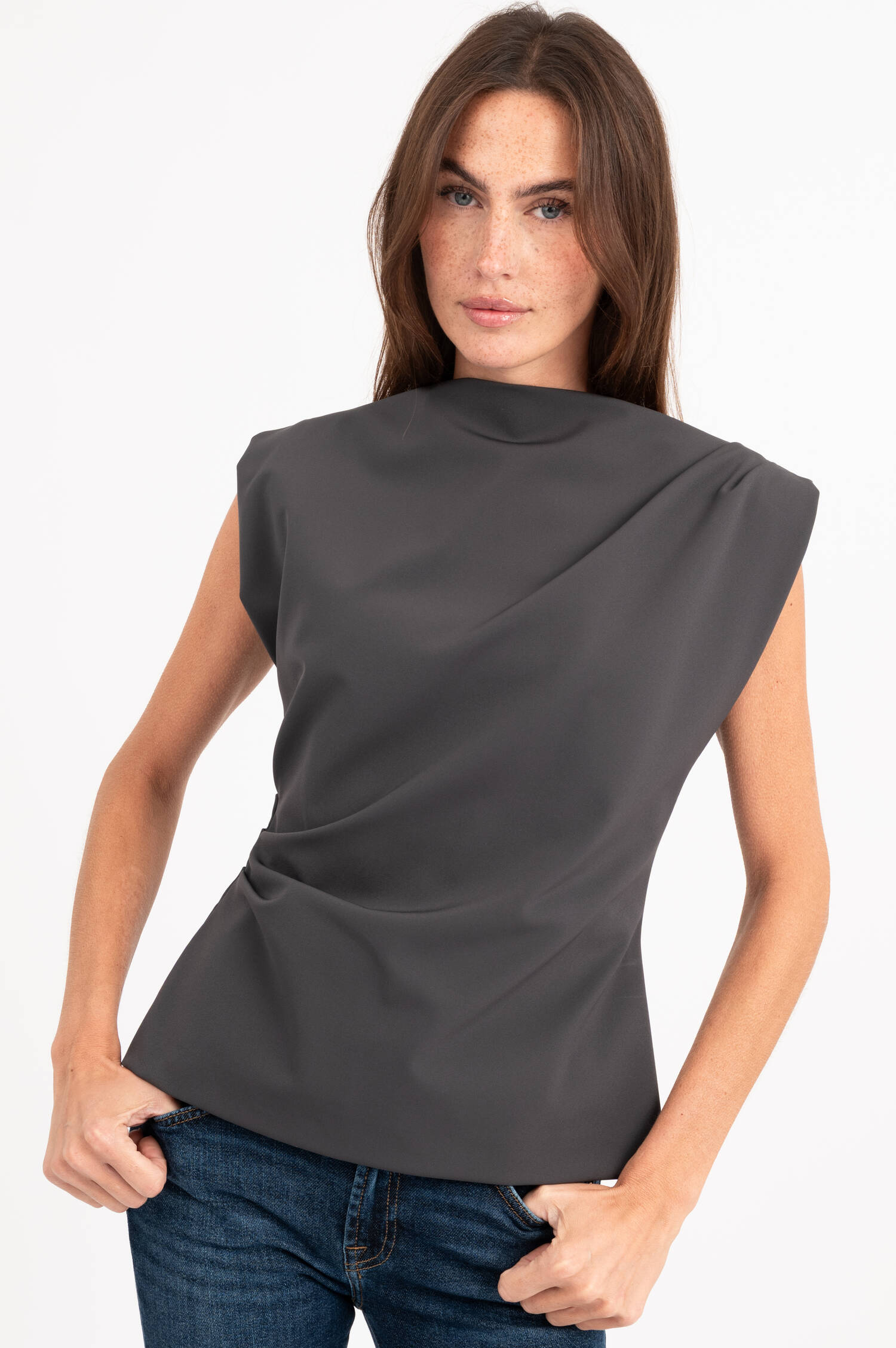 Bluse mit Raffung in Grau Bluse mit Raffung in Grau