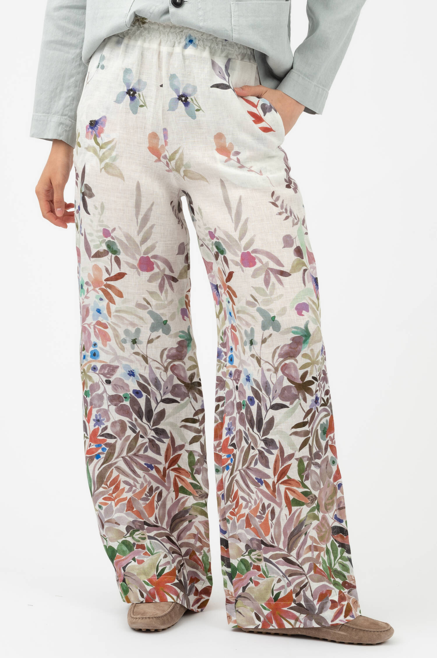 Schlupfhose FRAN aus Leinen in Weiß/Multicolor