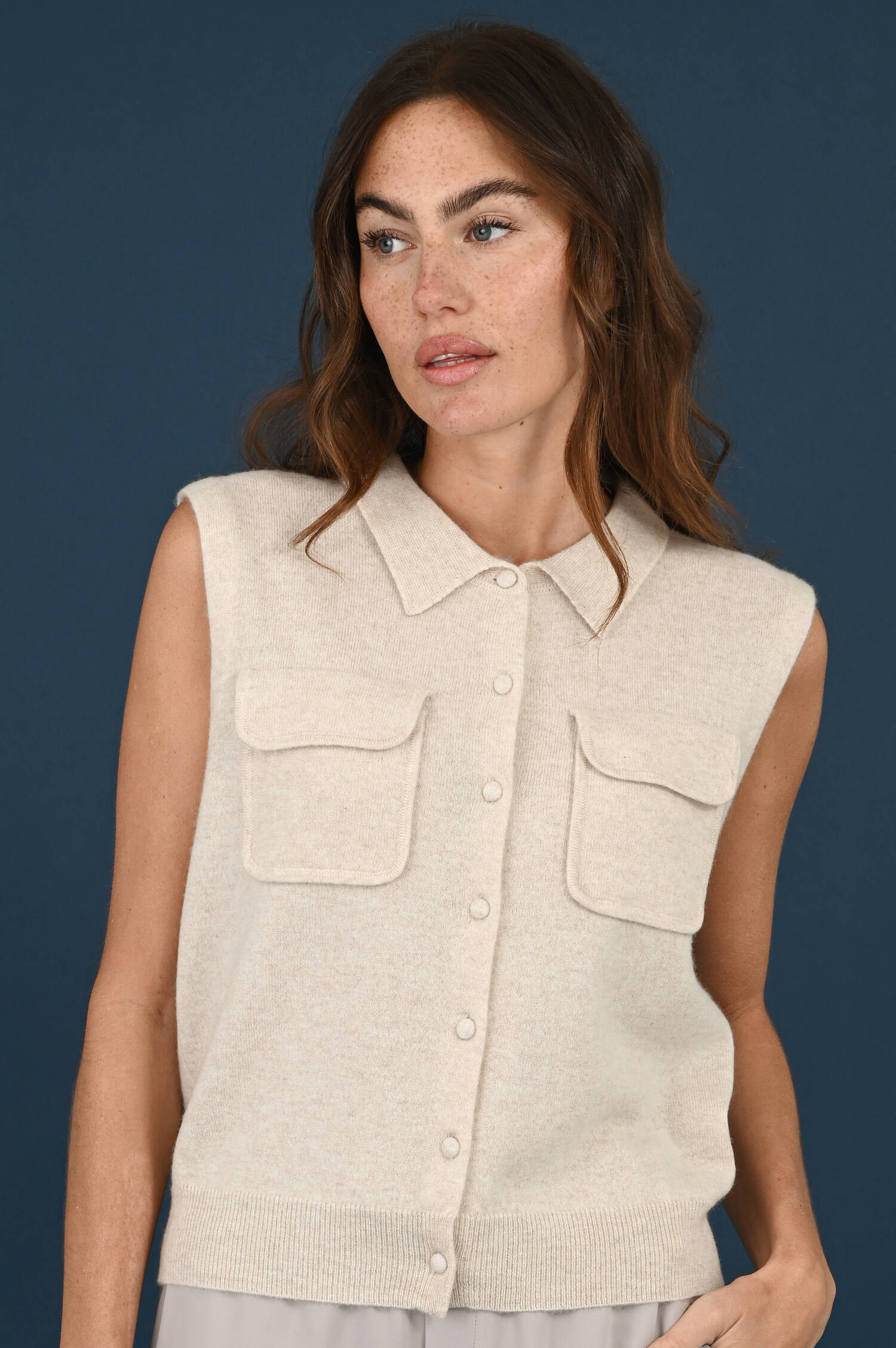 Cashmere Strickweste in Light Beige Melange Cashmere Strickweste in Light Beige Melange