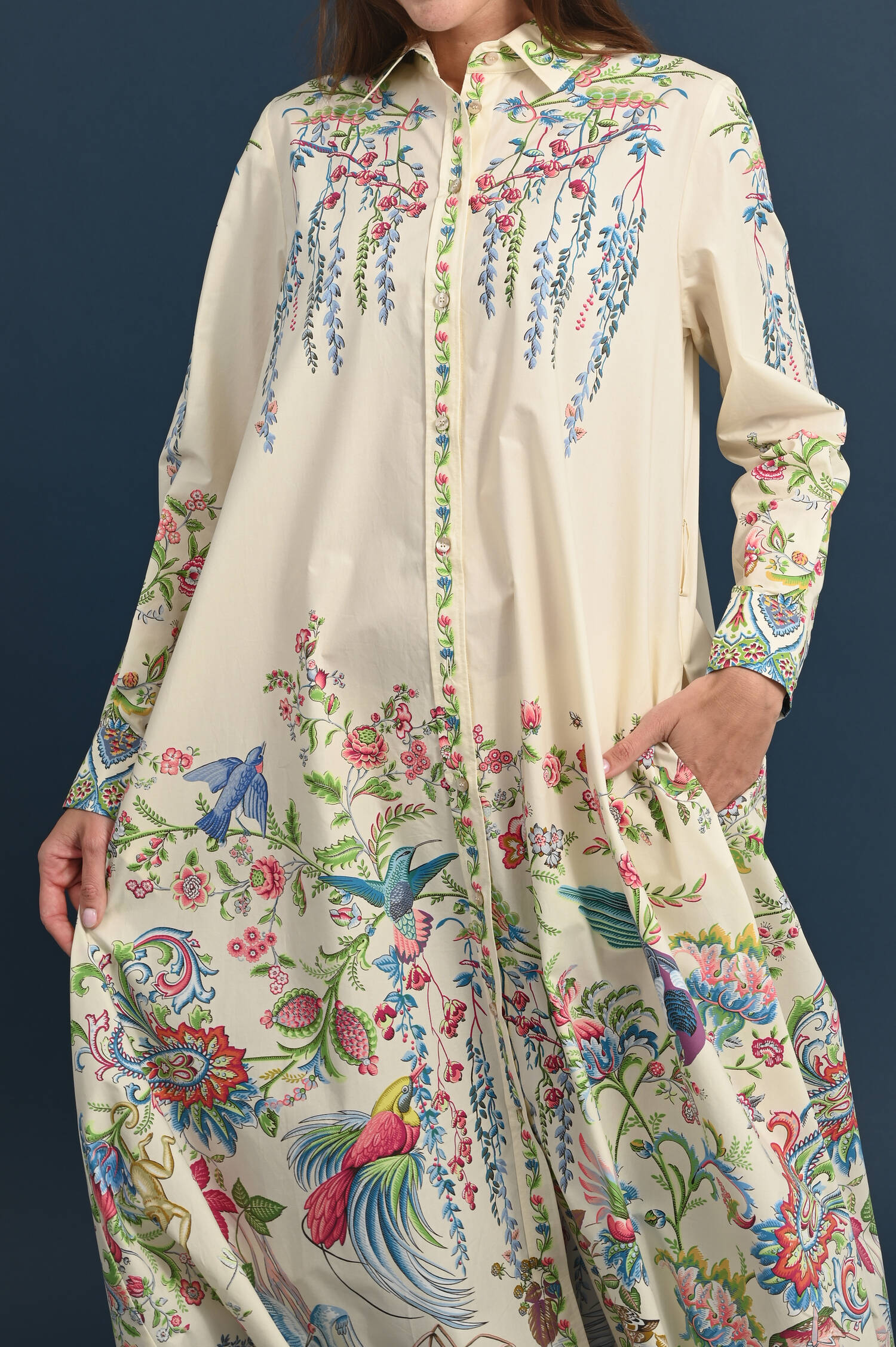 Maxihemdblusenkleid mit Botanischem Print