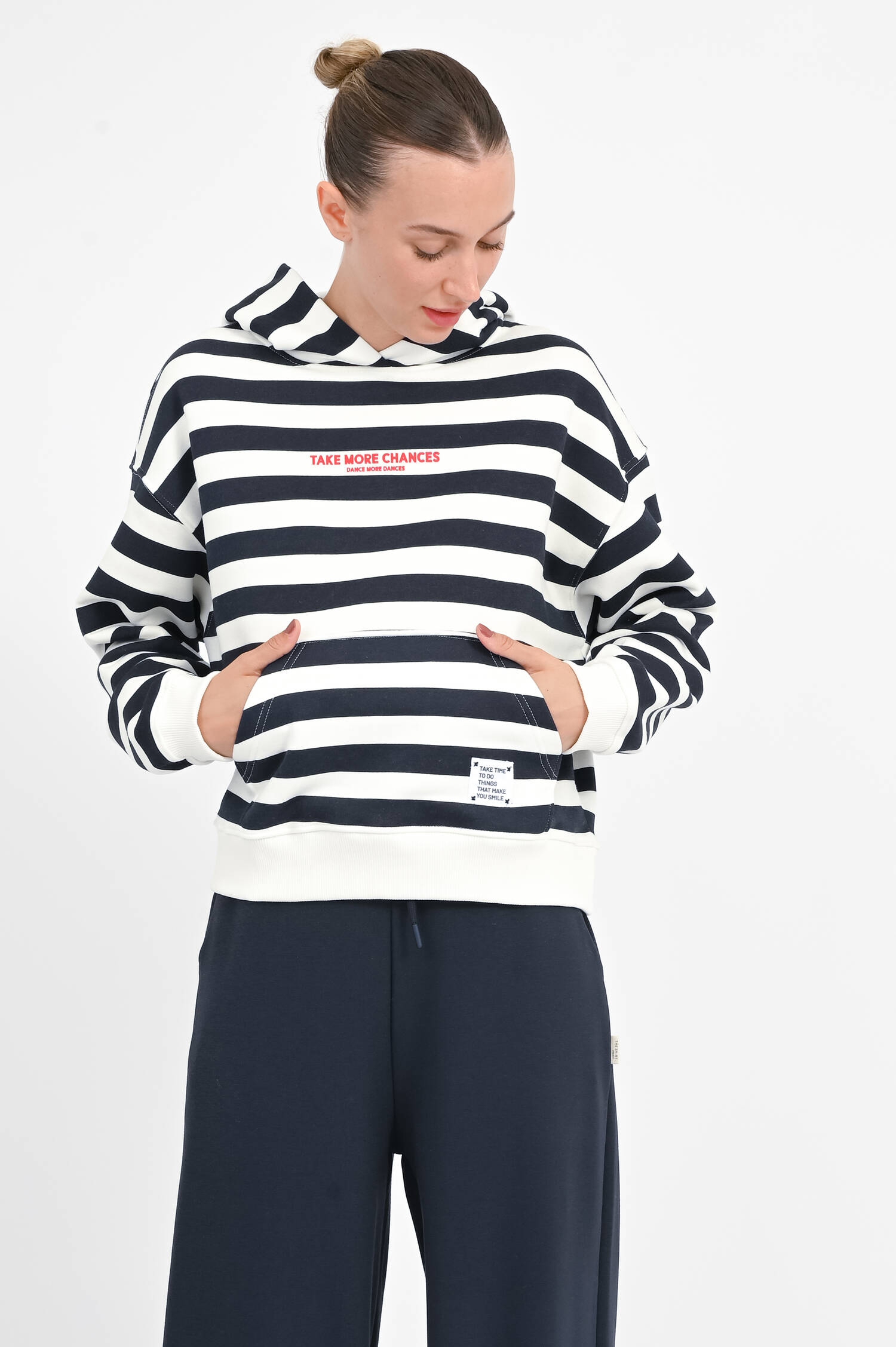 Gestreifter Hoodie LUCKY in Navy/Weiß