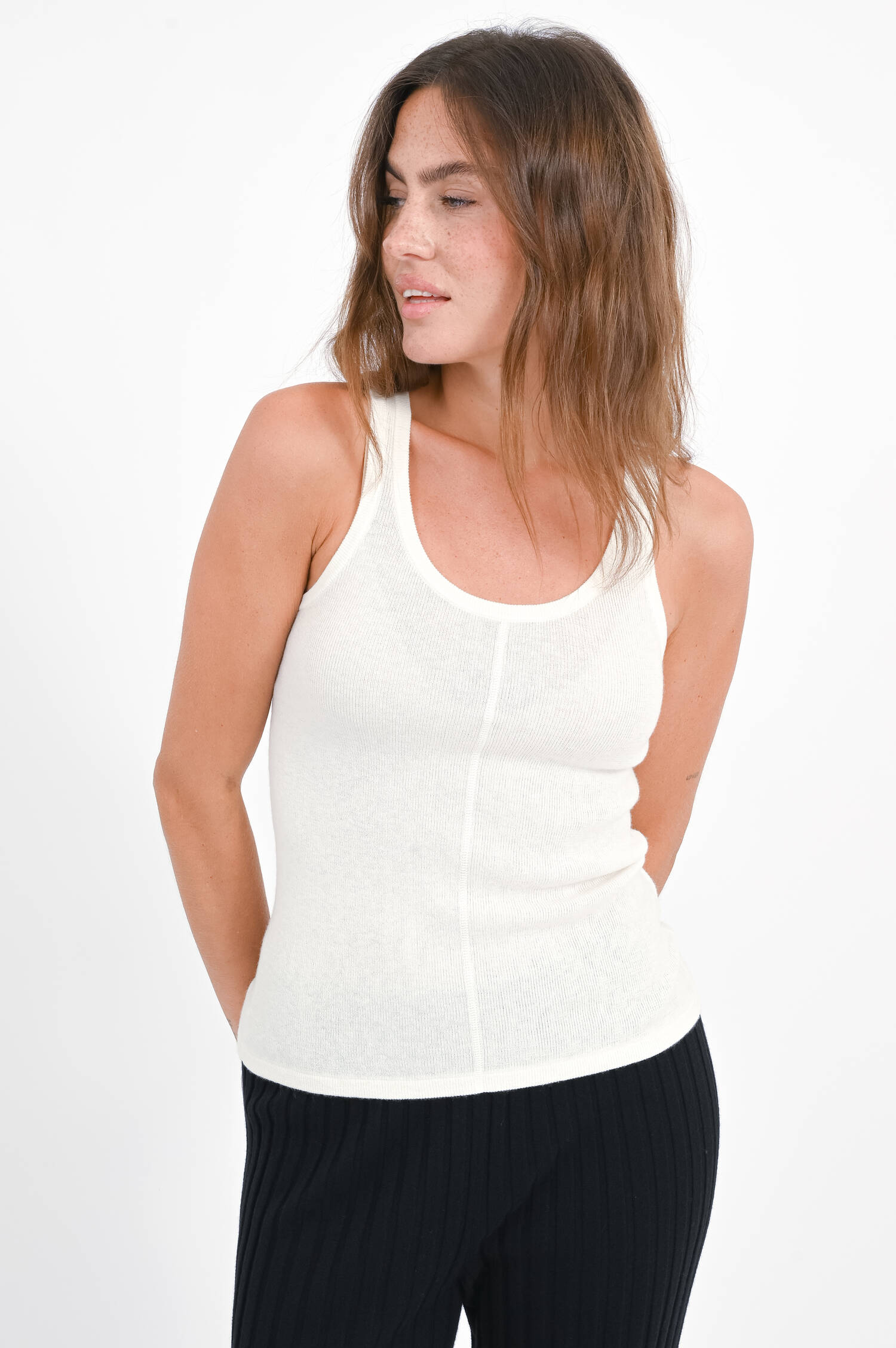 Baumwoll-Cash-Mix Top MENG in Salt