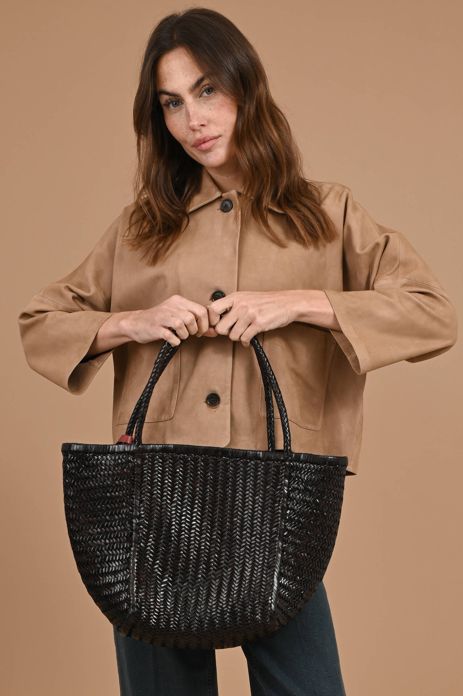 Geflochtener Leder Shopper RUBENS in Chocolate