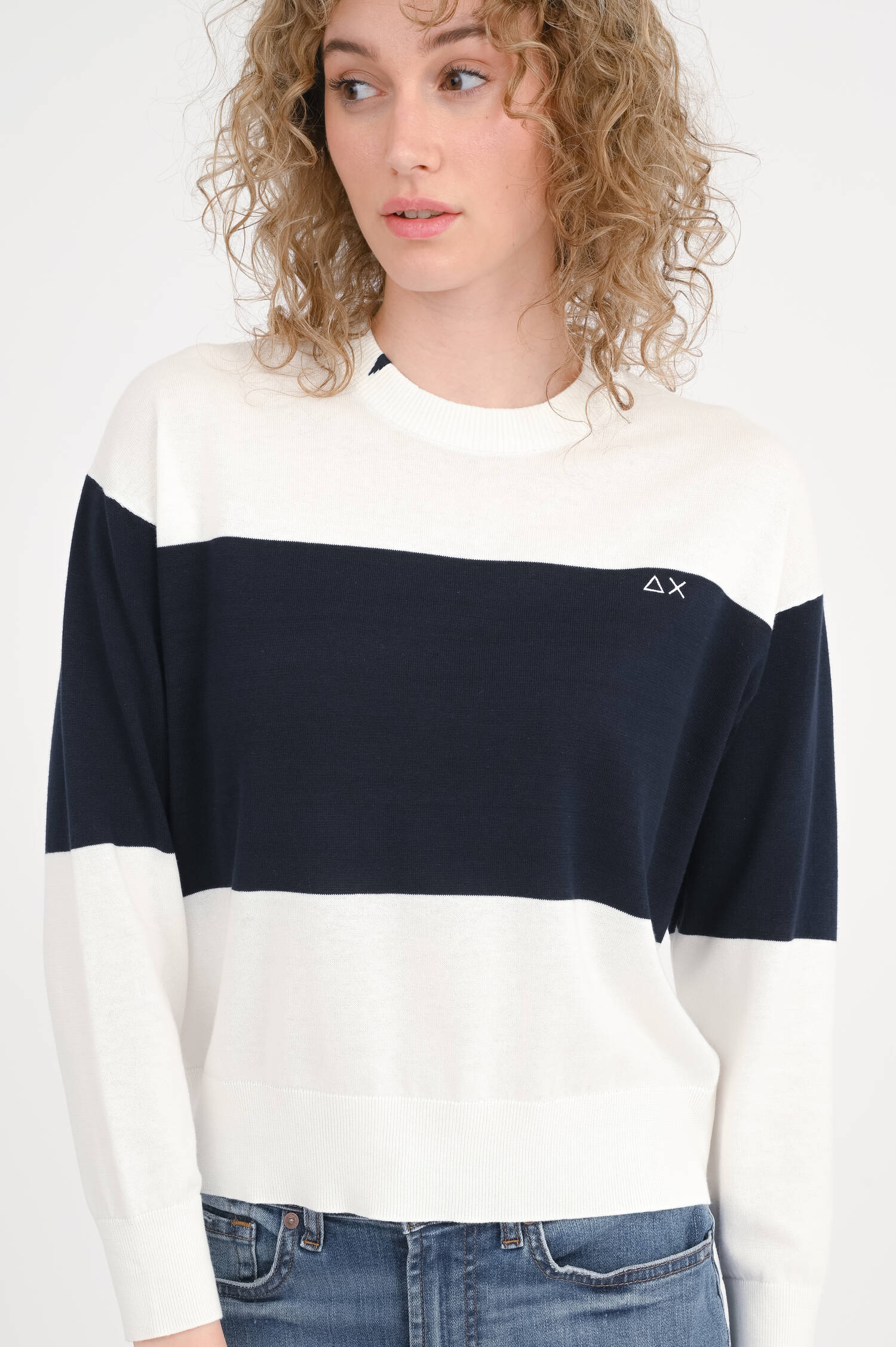 Pullover mit Block-Streifen in Navy/Bianco