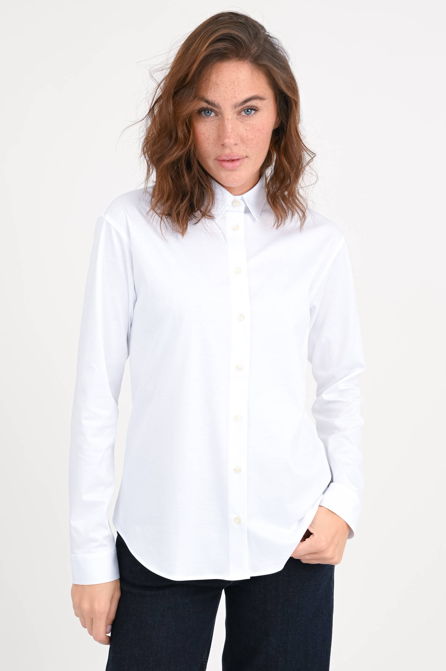 Jersey Langarm-Bluse in Weiß