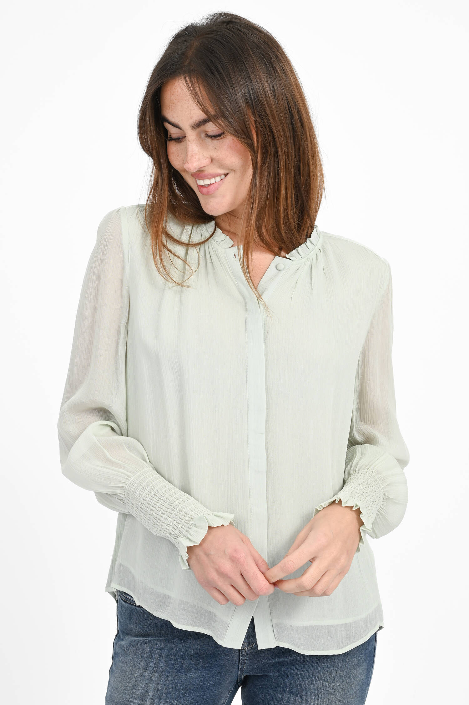 Viskose-Bluse mit Stehkragen in Iced