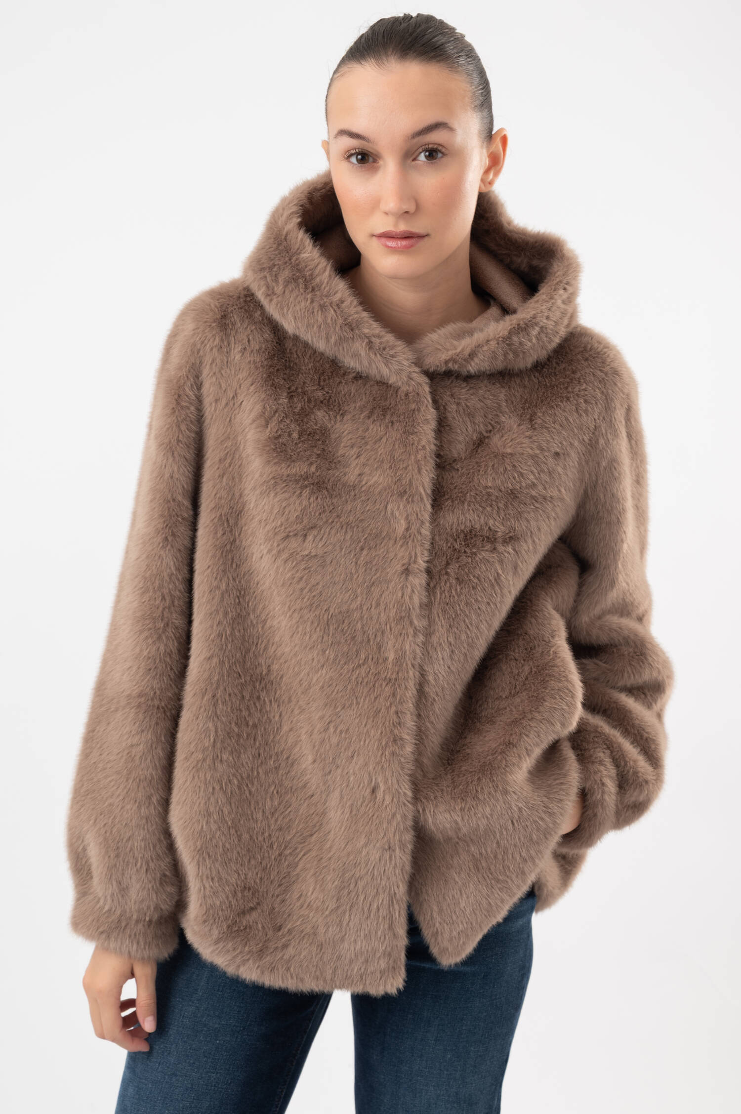 Faux-Fur-Jacke HOVY in Taupe