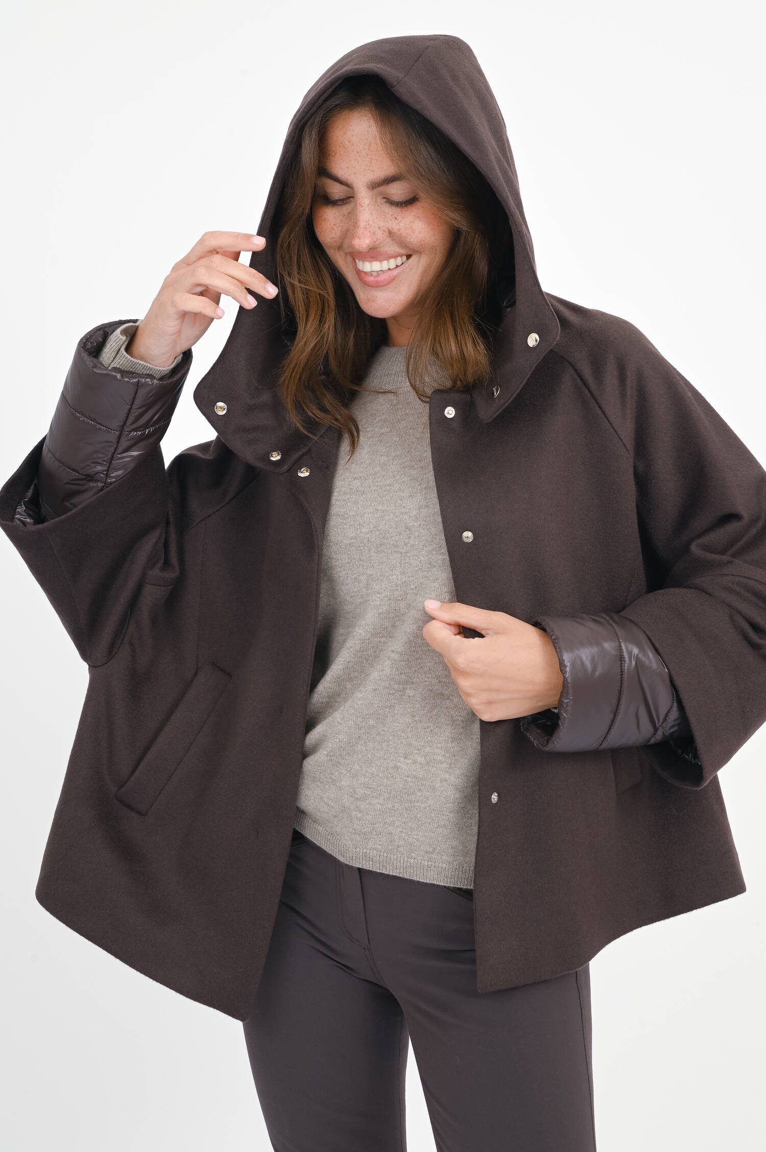 Cashmere Jacke mit Steppärmeln in Braun