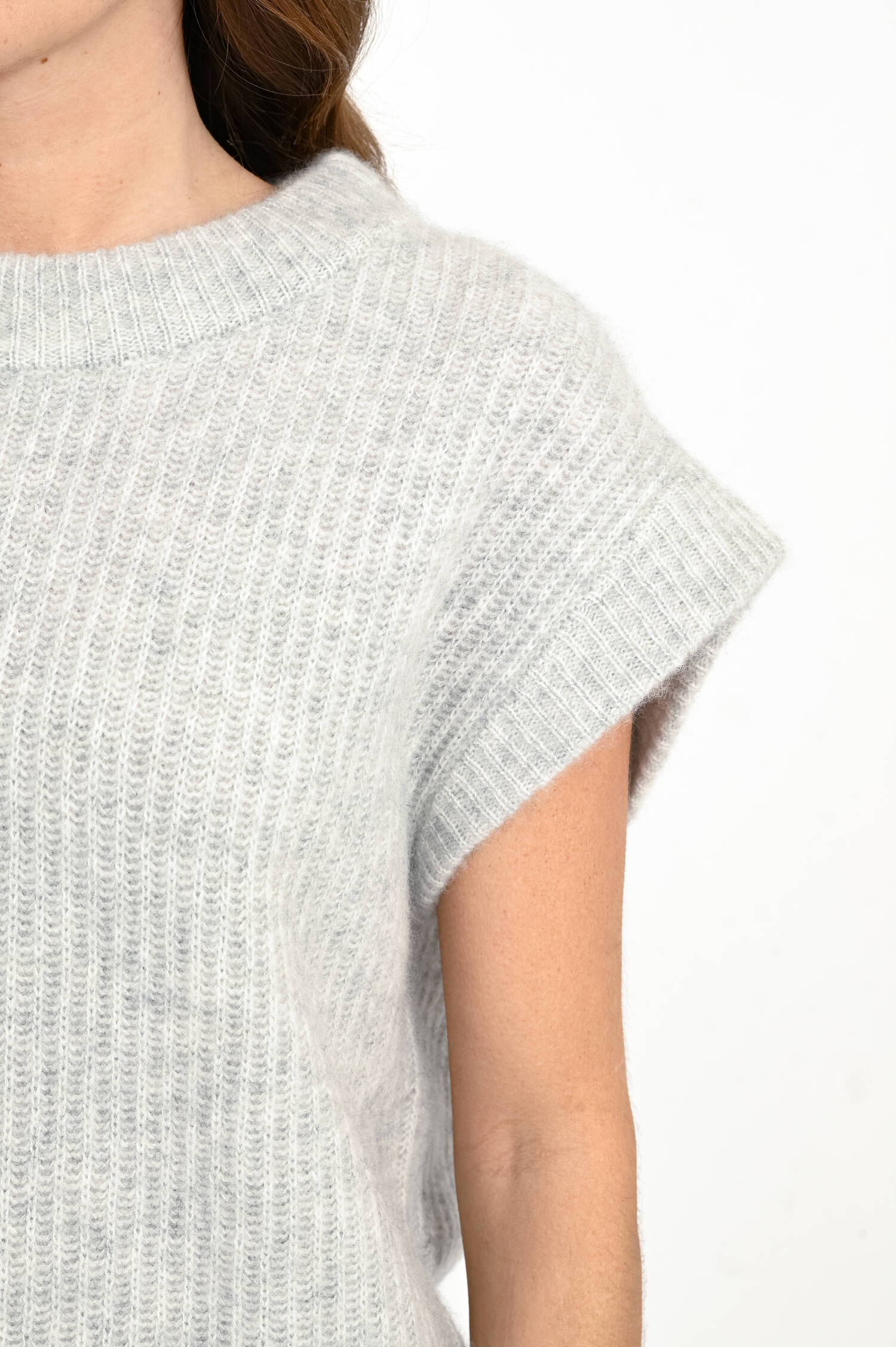 Cashmere-Baumwoll-Pullunder in Hellgrau