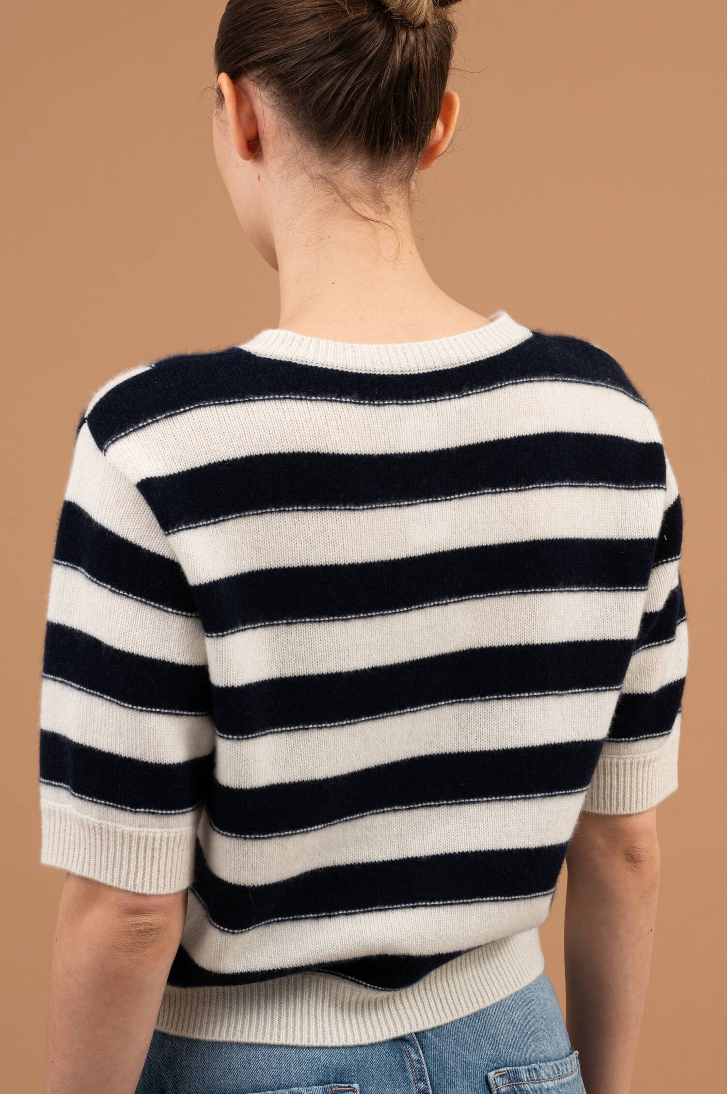 Cashmere Strickweste in Ecru/Navy Blau