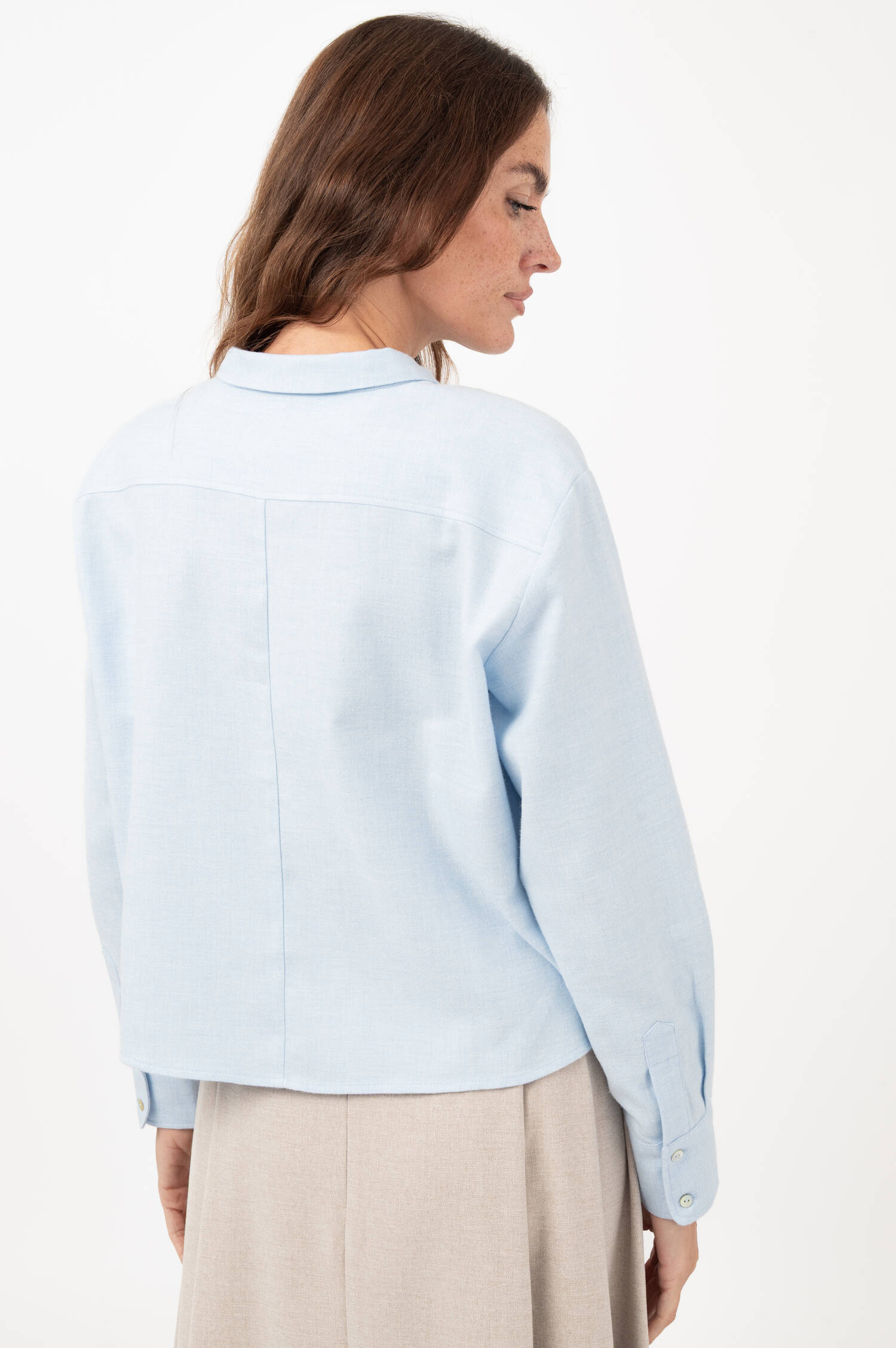 Cropped Bluse aus Baumwollflanell in Pastellblau Cropped Bluse aus Baumwollflanell in Pastellblau