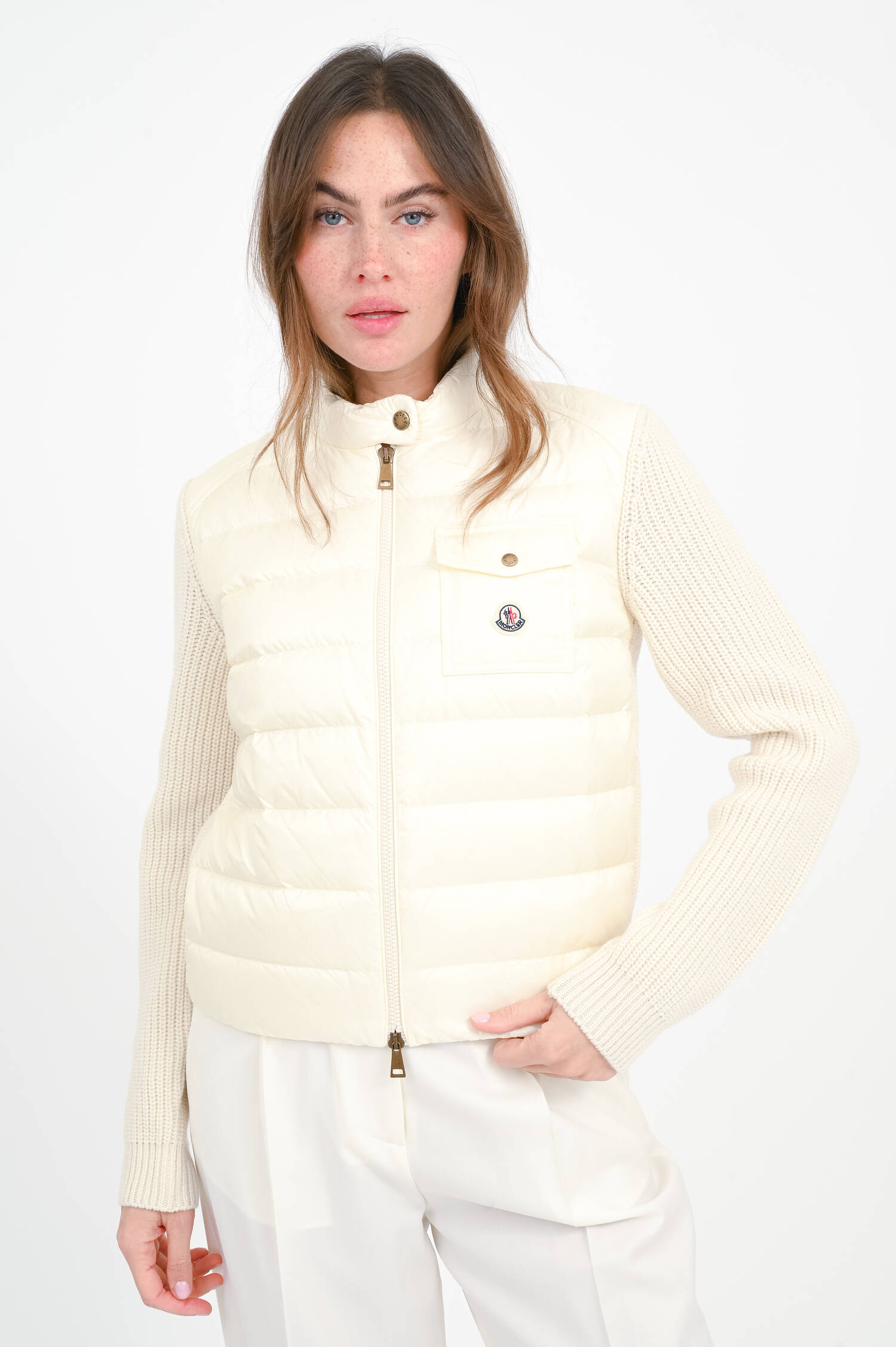 Hybrid Strickjacke mit Dauneneinsatz in Creme Hybrid Strickjacke mit Dauneneinsatz in Creme