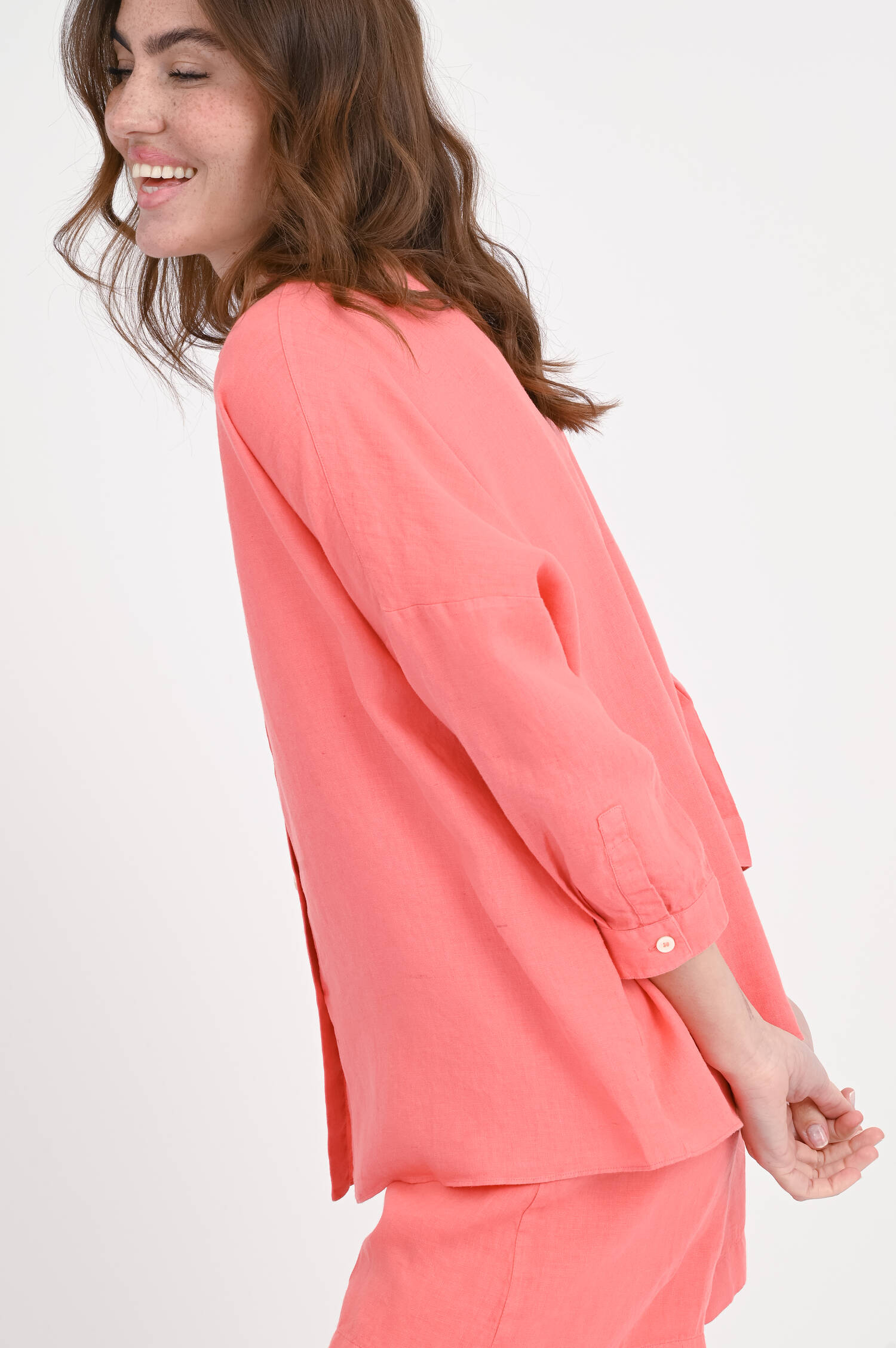 Leinenbluse mit verkürztem Arm GIOIA in Coral