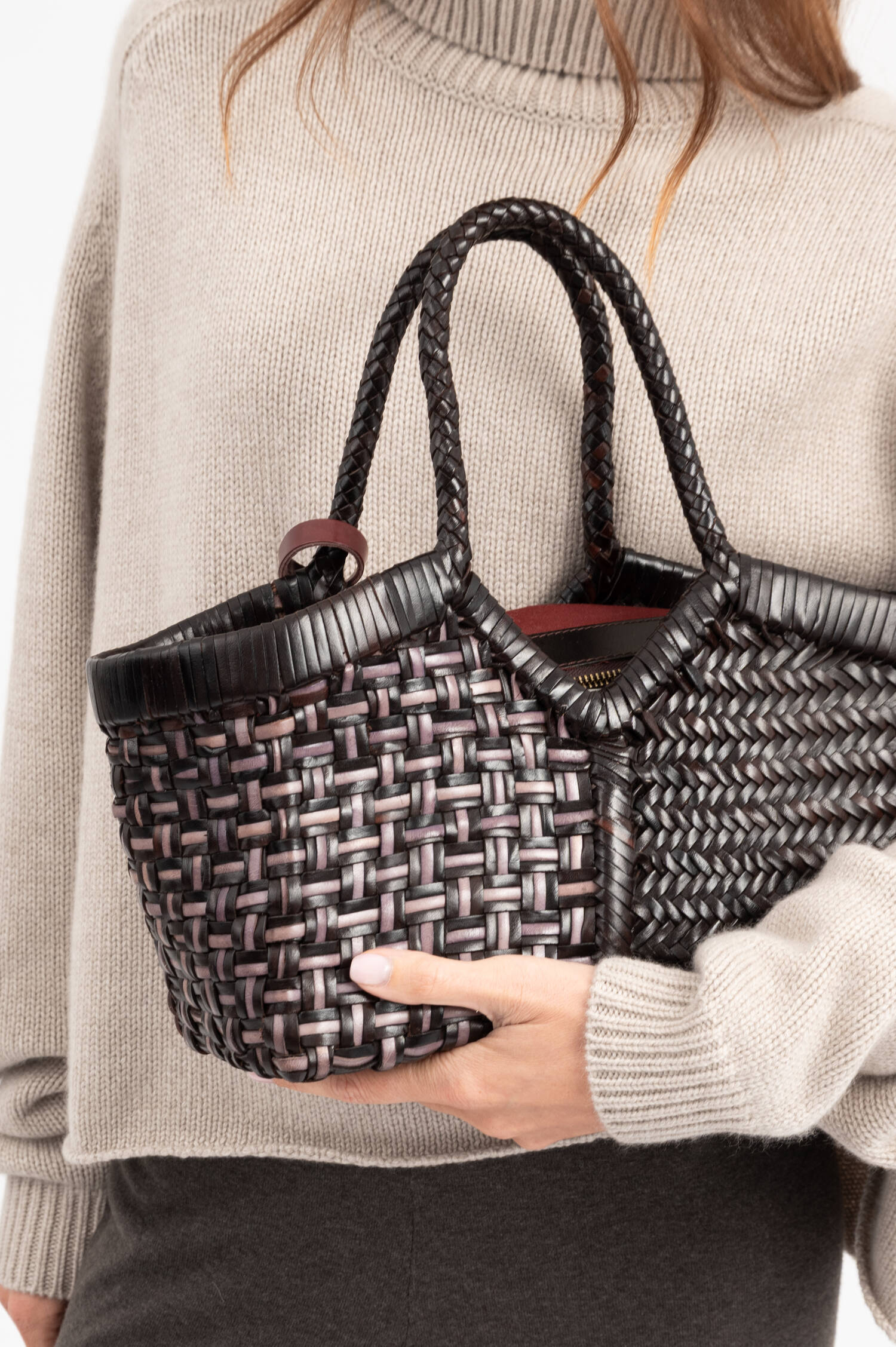 Leder Flecht Bag MONET in Braun