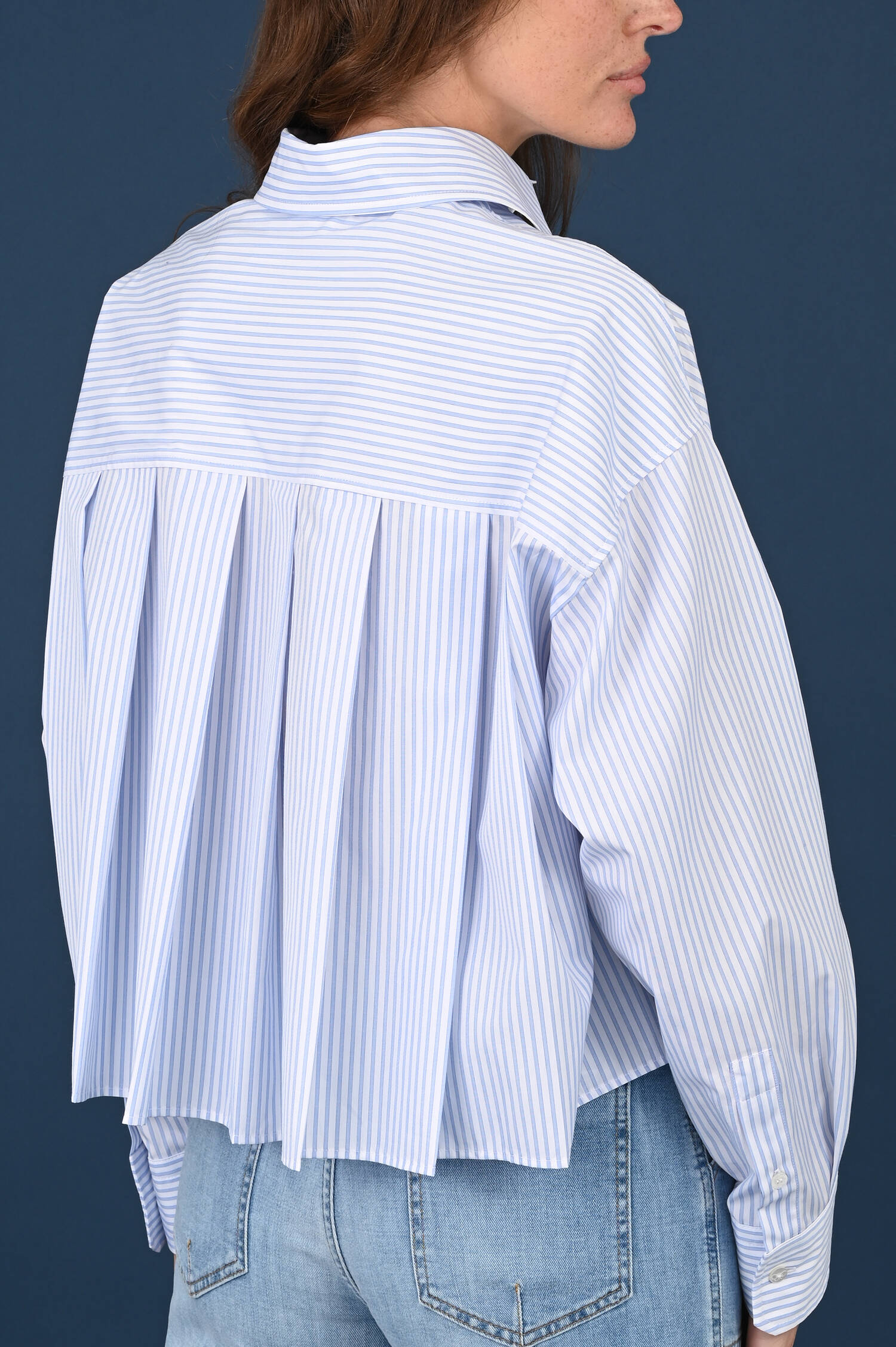 Gestreifte Baumwoll Bluse EDEN in Azurblau