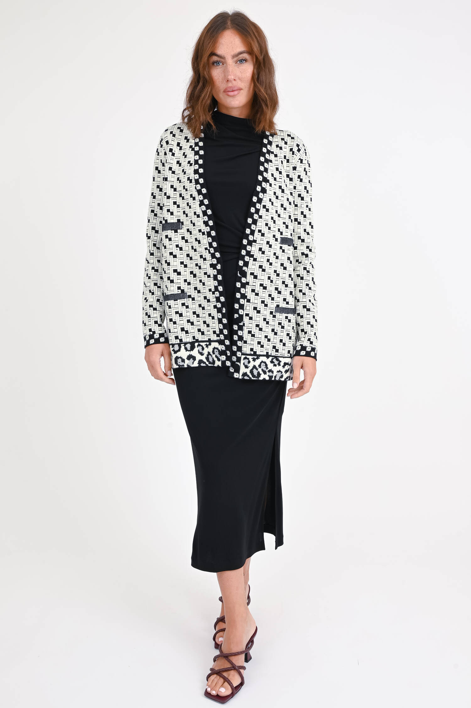 Cardigan KORBIN Schwarz/Weiß gemustert