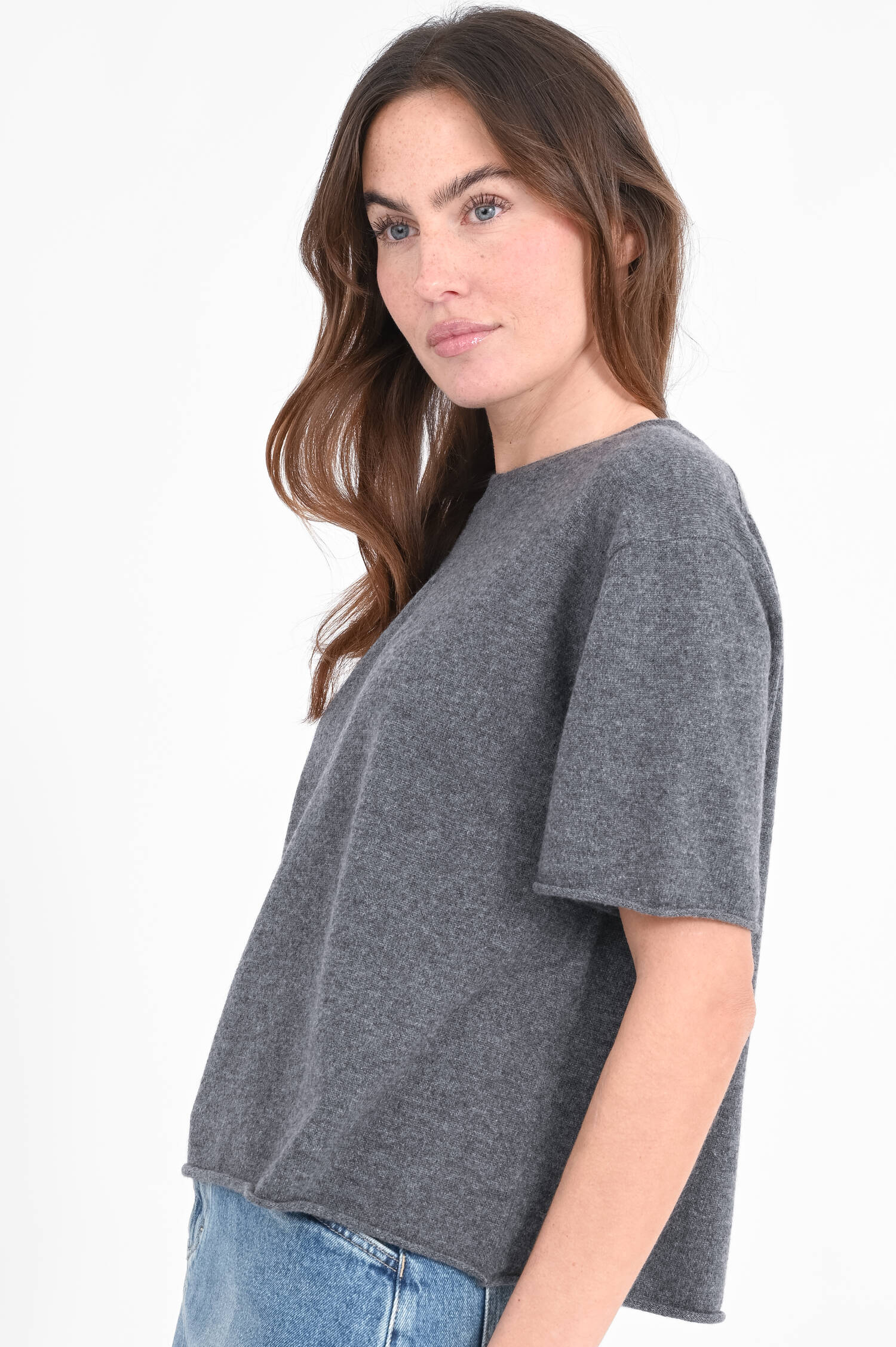 Kurzarm Cashmere Shirt CILA in Anthrazit