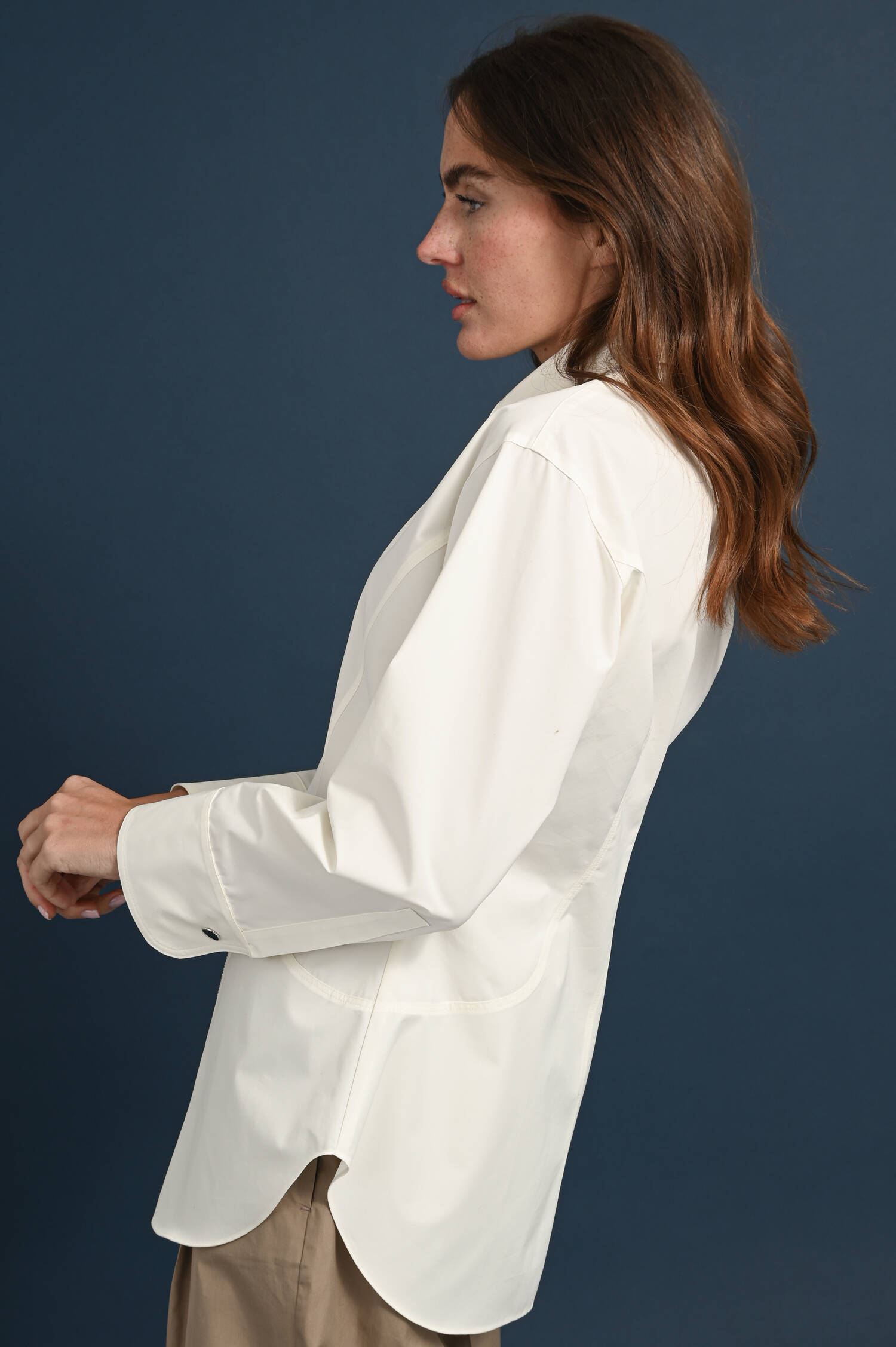 Baumwoll Bluse mit Zipper in Cream