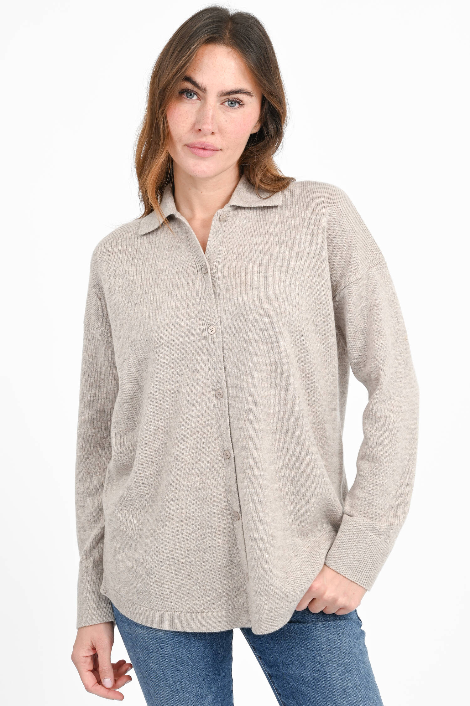 Strickweste GATTI mit Polokragen in Beige Strickweste GATTI mit Polokragen in Beige