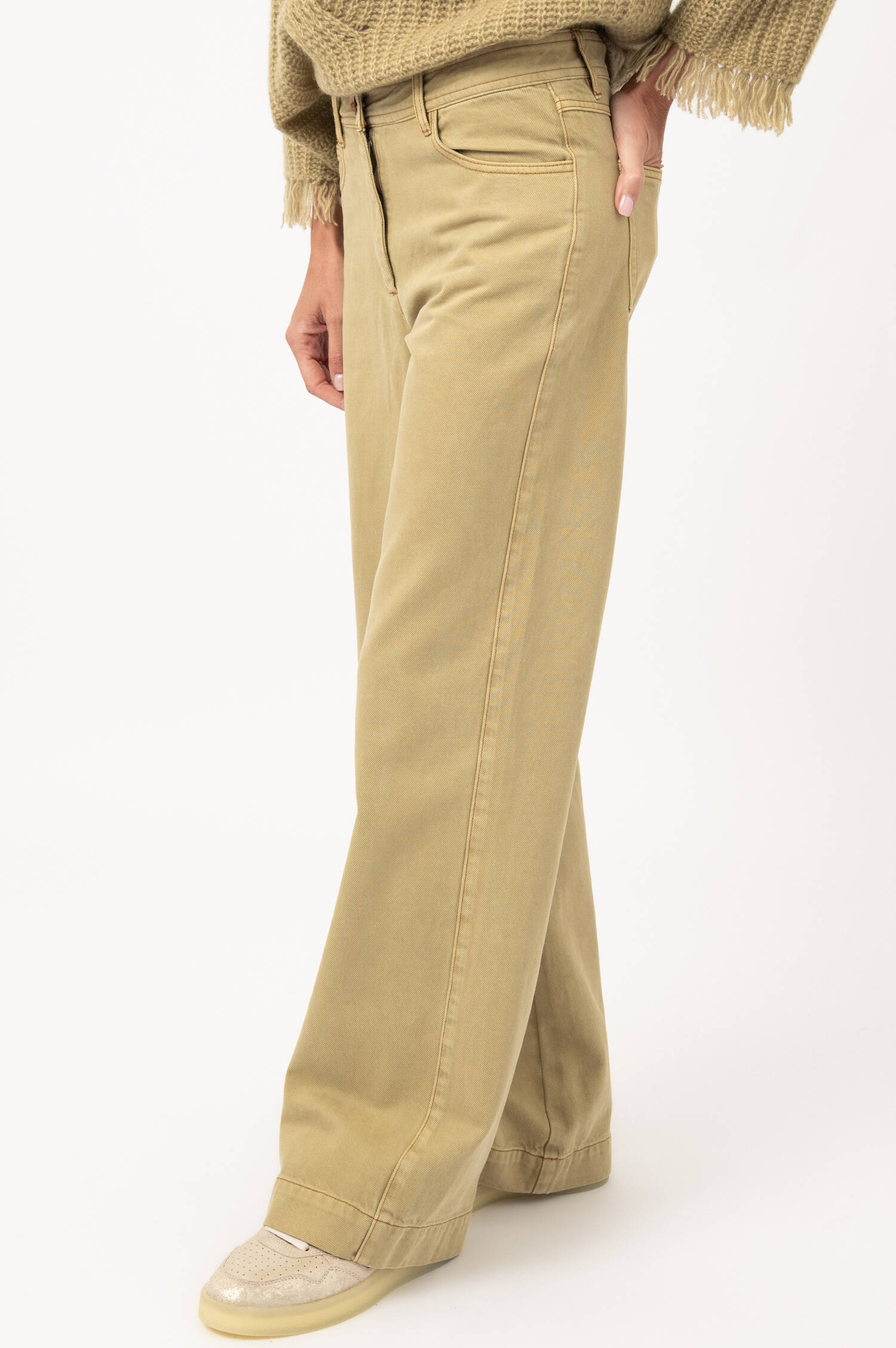 Wide-Leg-Jeans in Oliv