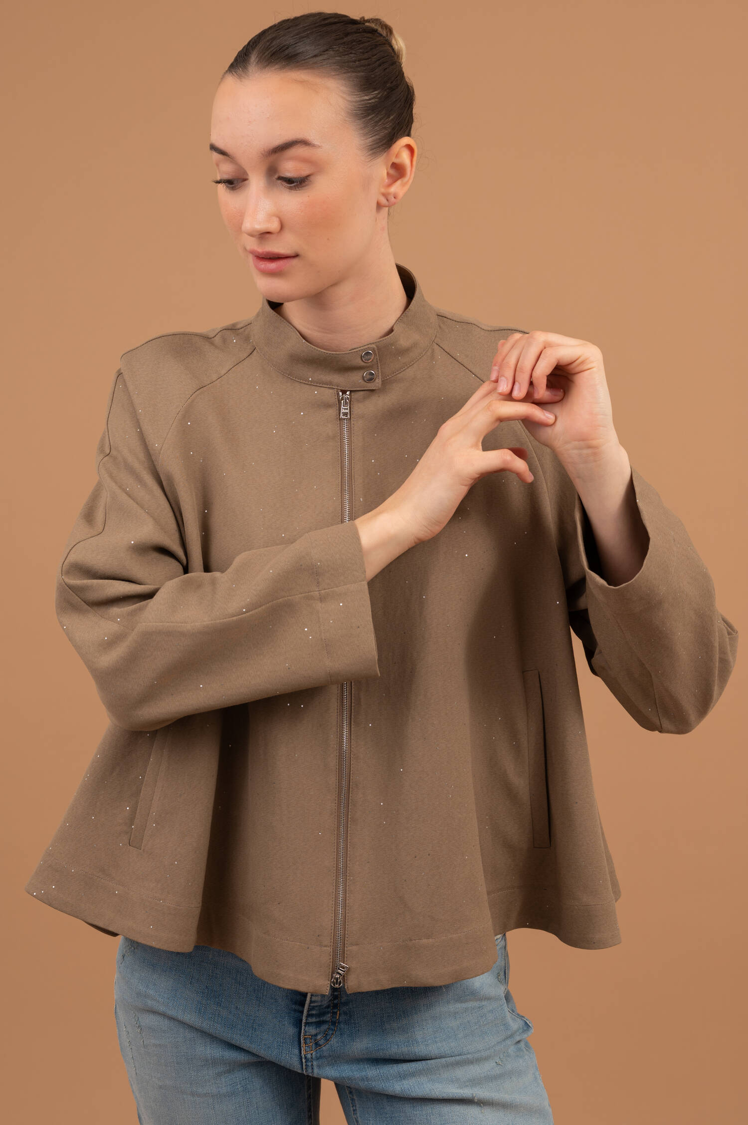Jacke mit Mini Pailletten in Visonebraun