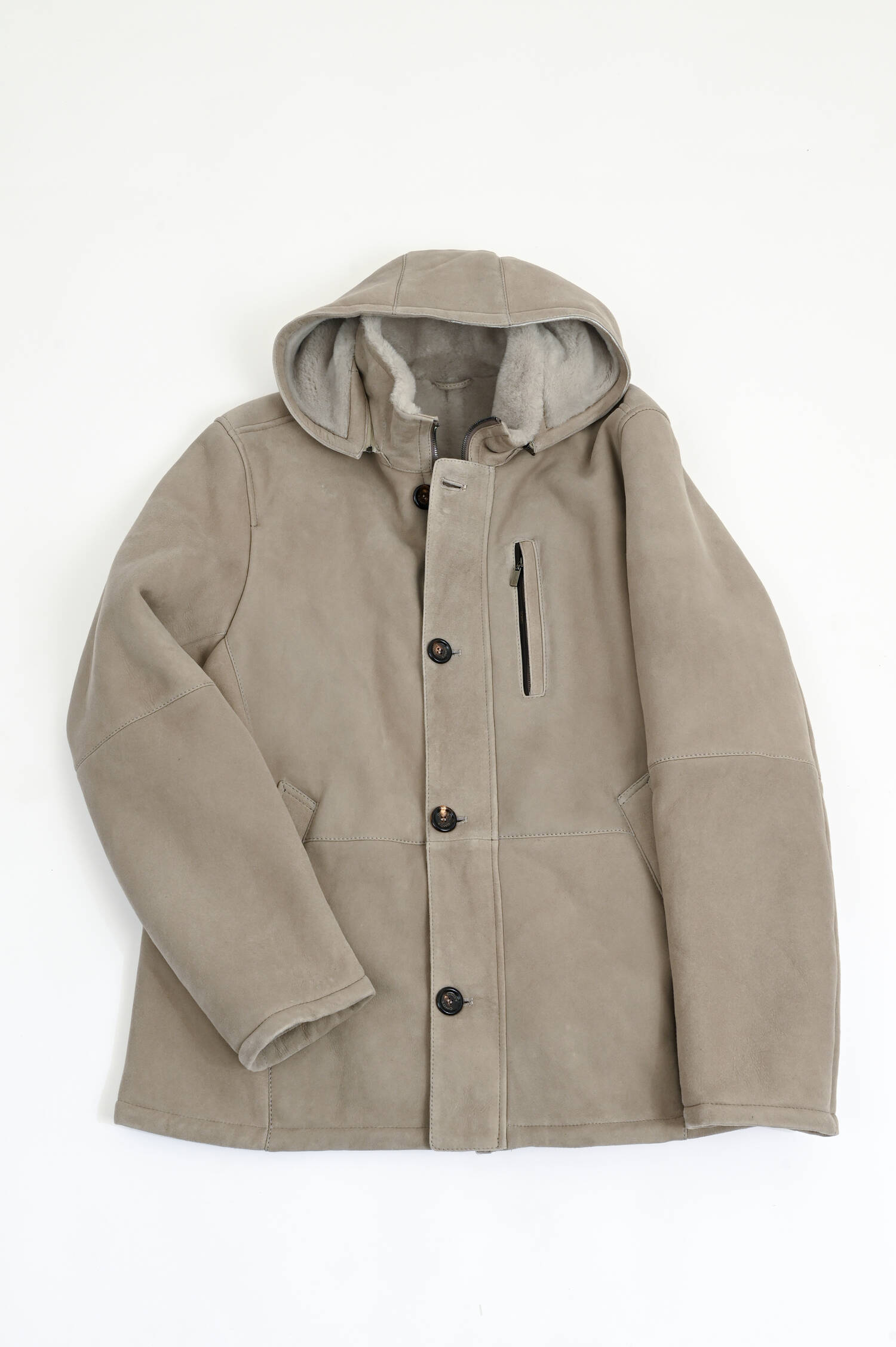 Lammlederjacke mit Kapuze in Taupe