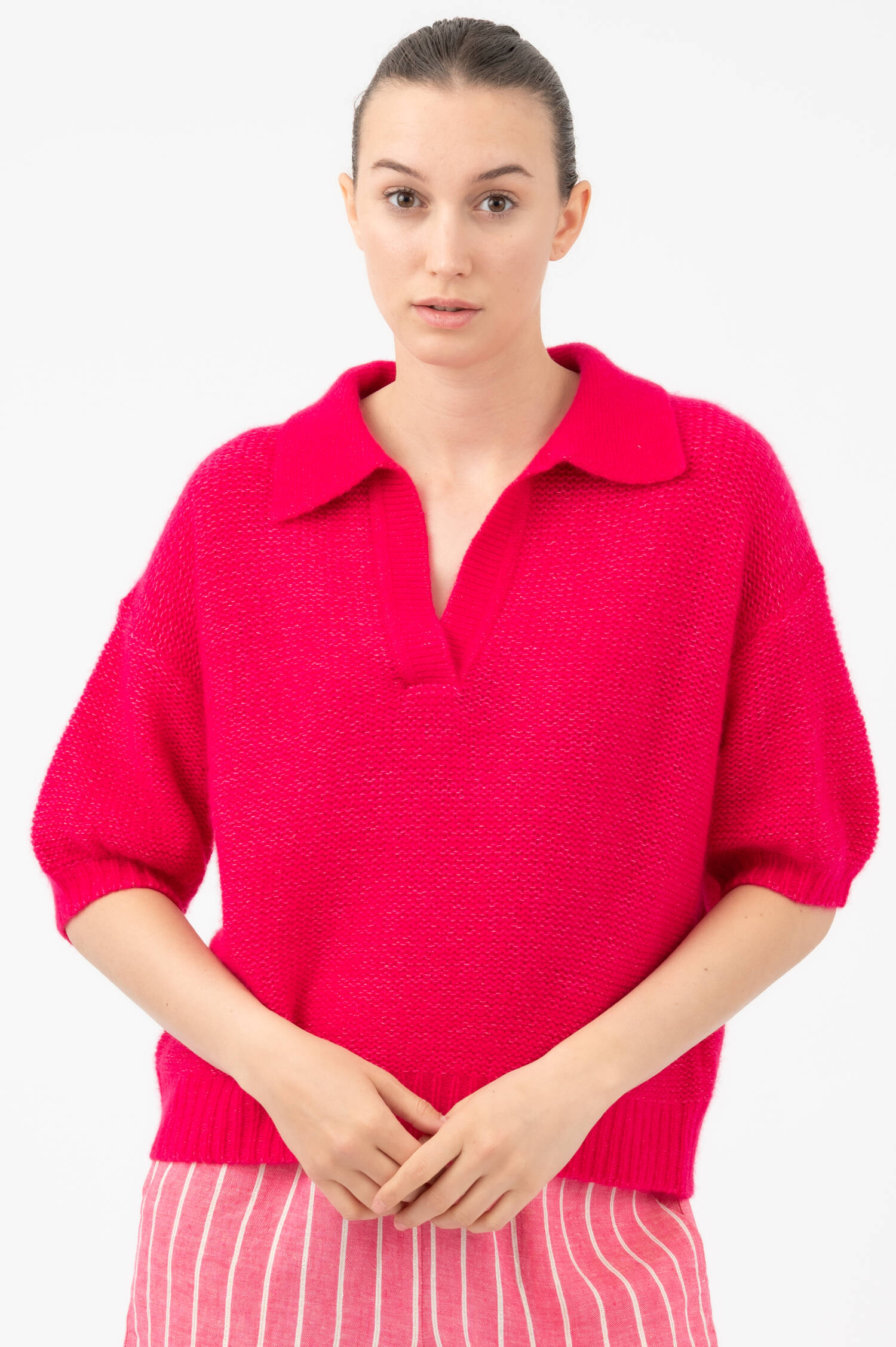 Grobstrick Polo-Shirt in Dragonfruitpink Grobstrick Polo-Shirt in Dragonfruitpink