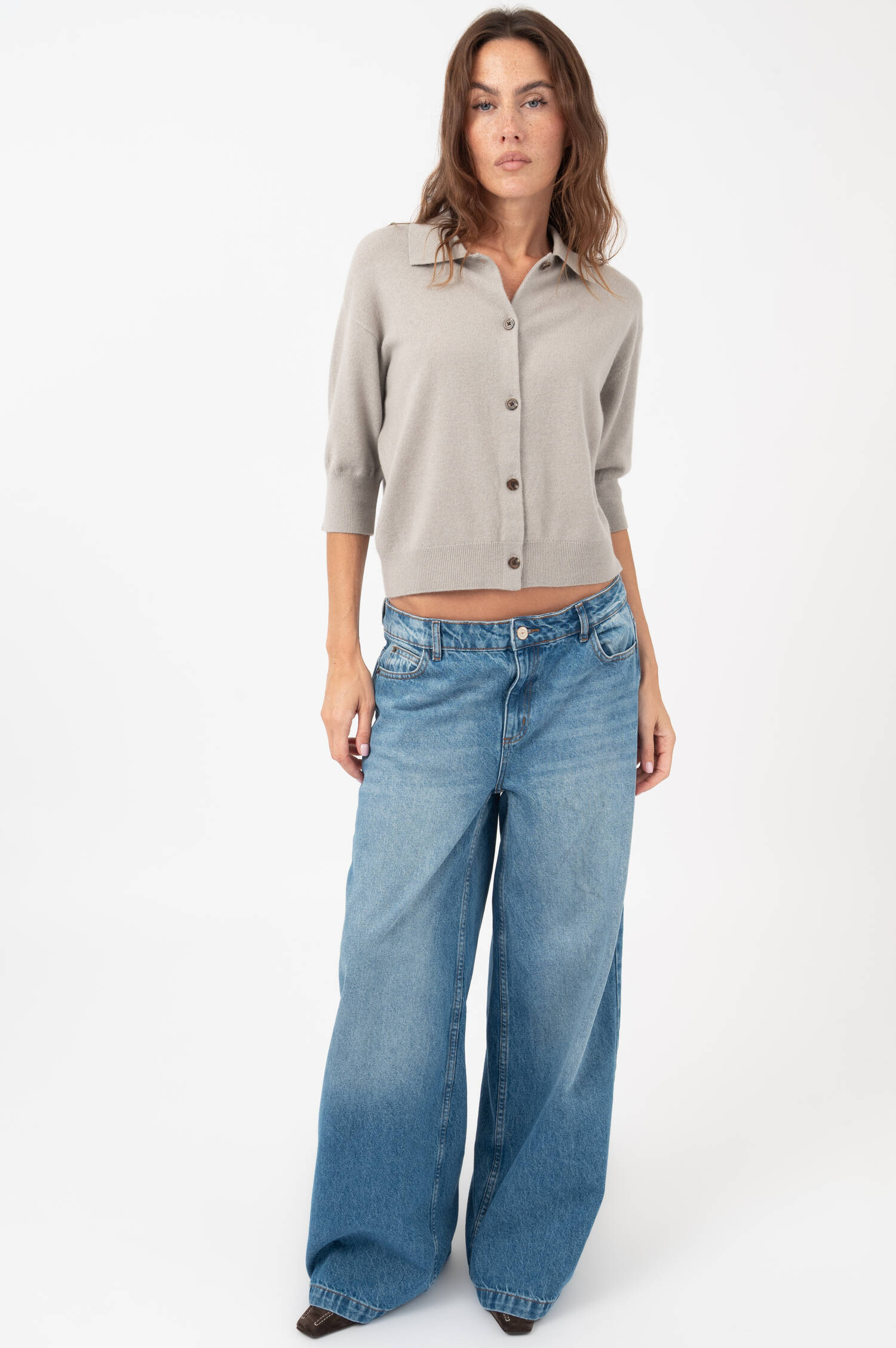 Polo-Cardigan MELINA in Greige