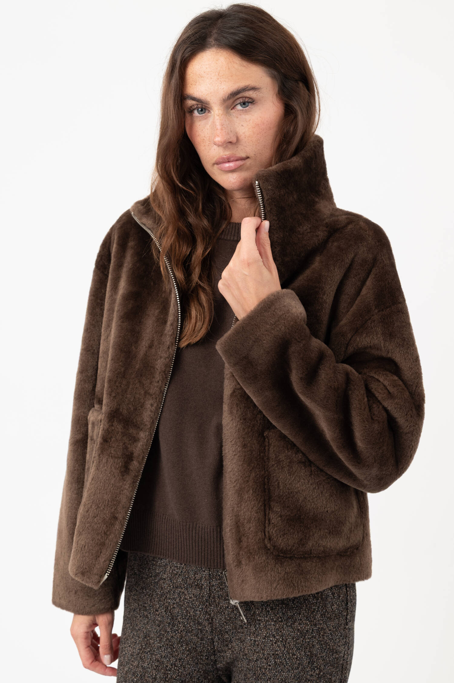 Faux-Fur-Jacke SHAO in Braun
