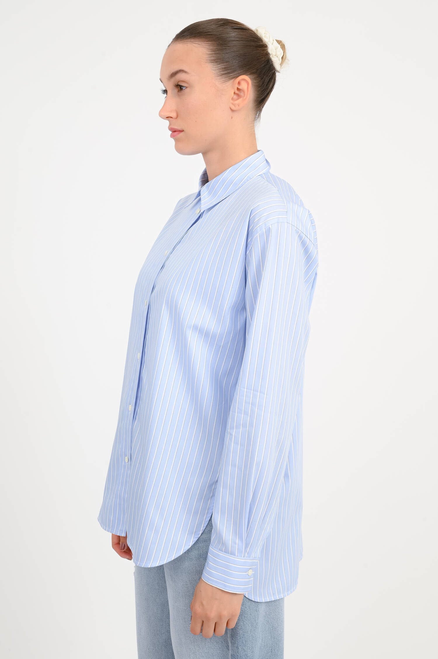 Loose Fit Bluse in Hellblau/Weiß gestreift