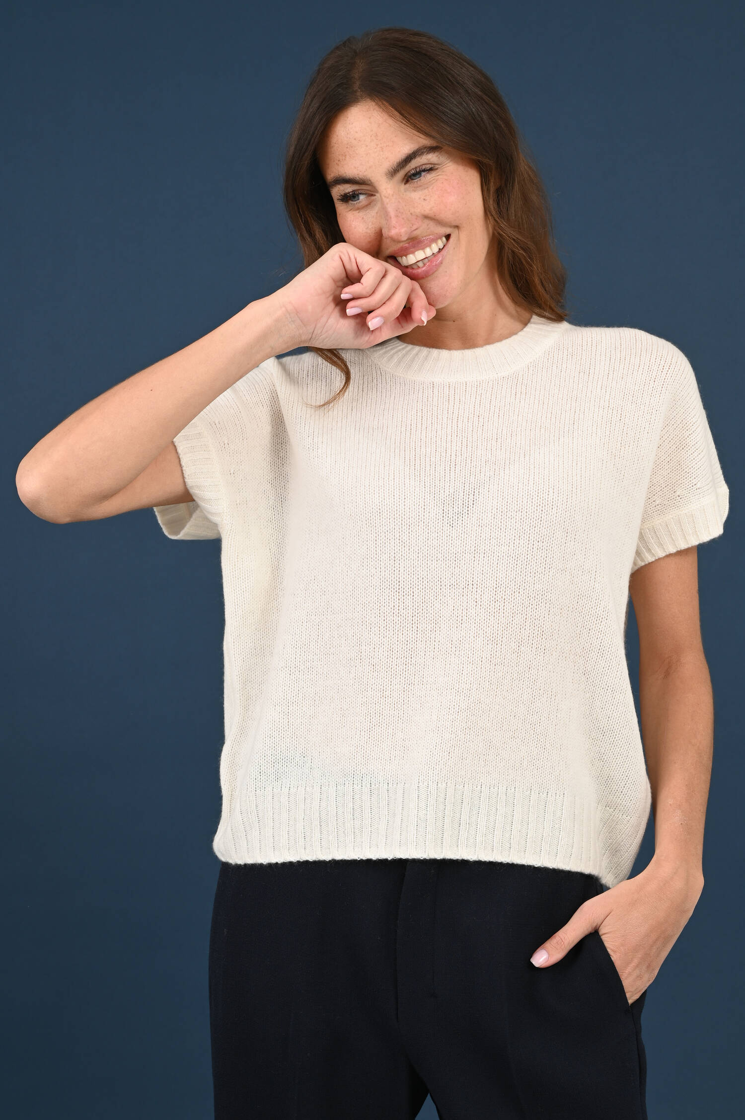 Cashmere-Woll Pullover in Weiß
