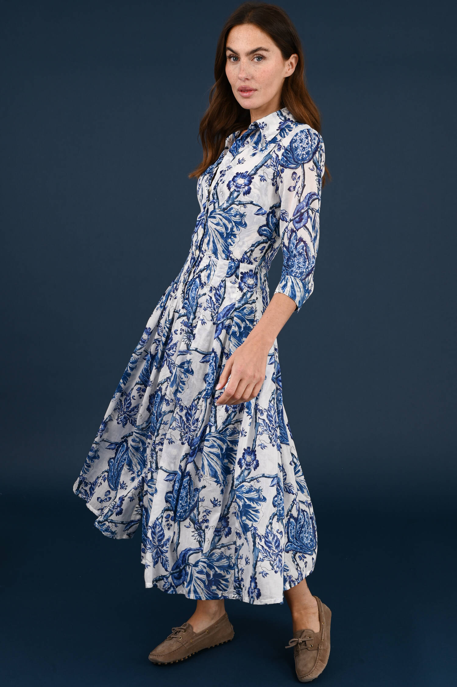 Kleid Aster in Blau/Weiß gemustert