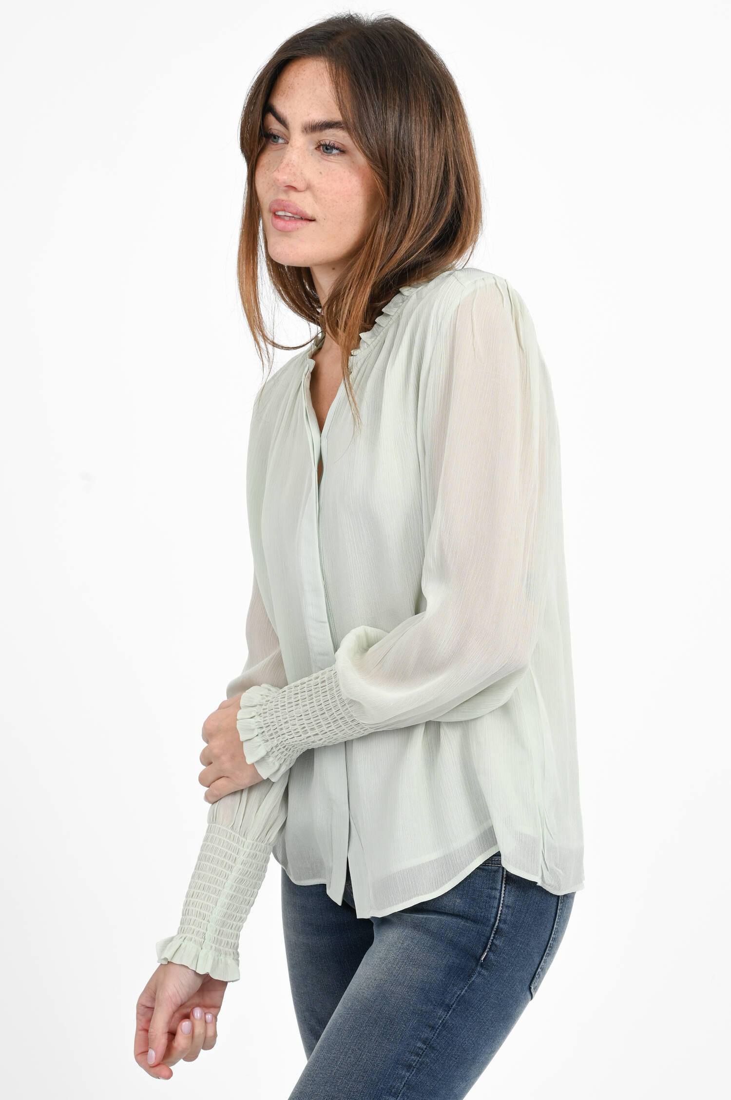 Viskose-Bluse mit Stehkragen in Iced