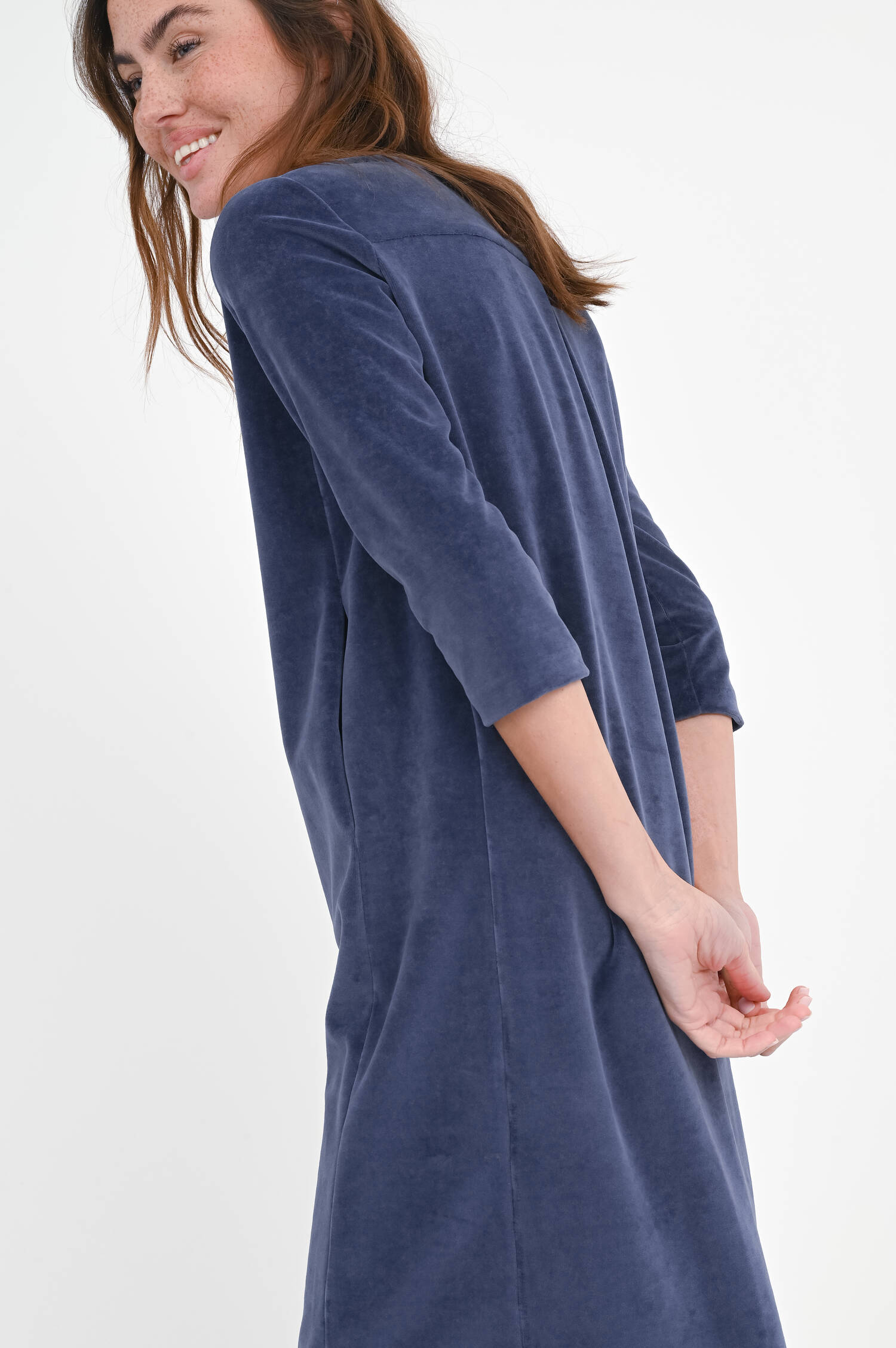 Samt-Kleid mit 3/4 Arm in Sapphire