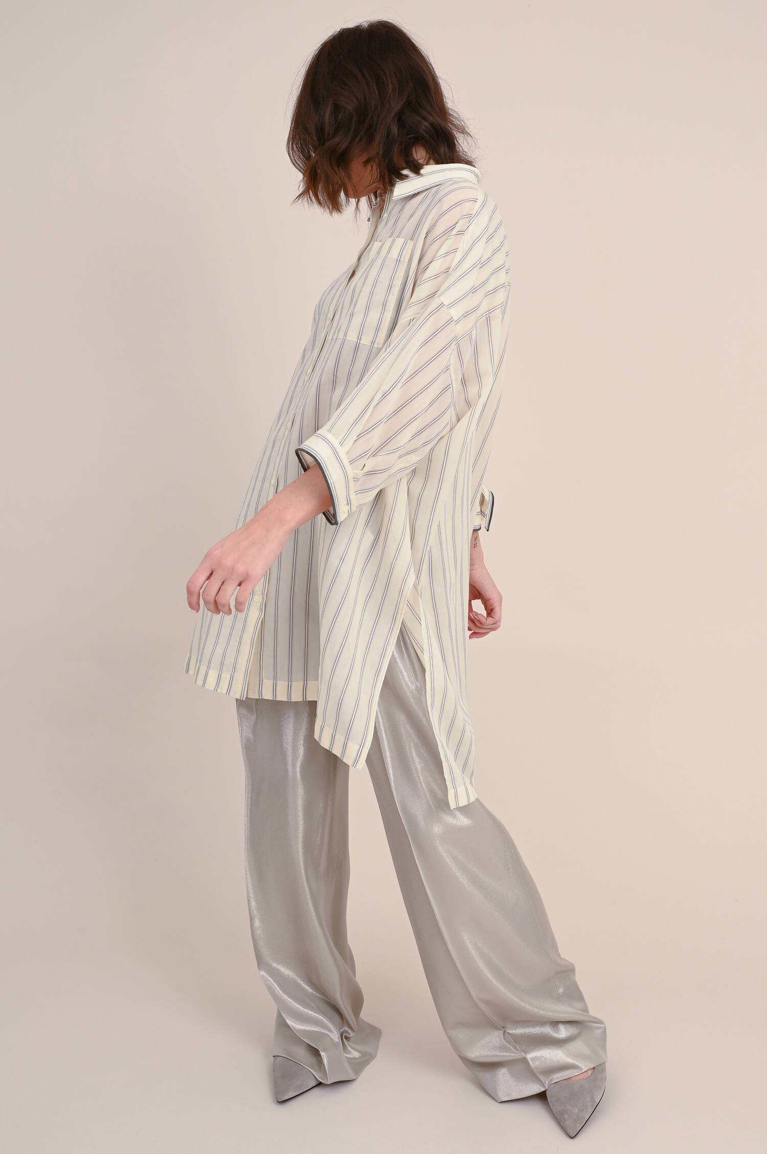 Gestreifte Bluse in Beige/Weiß