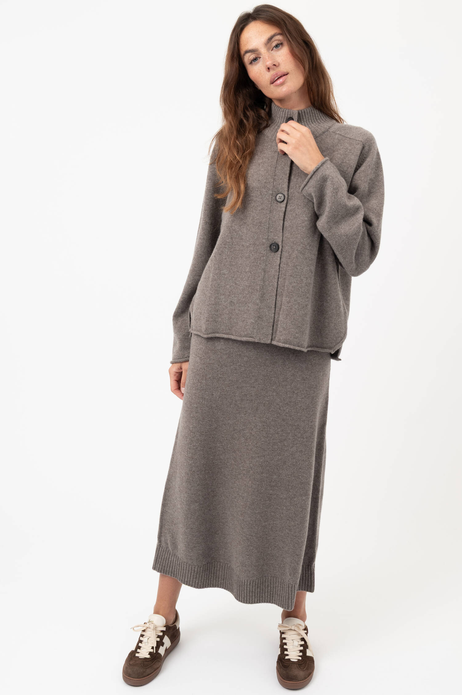 Woll-Cardigan in Taupe meliert