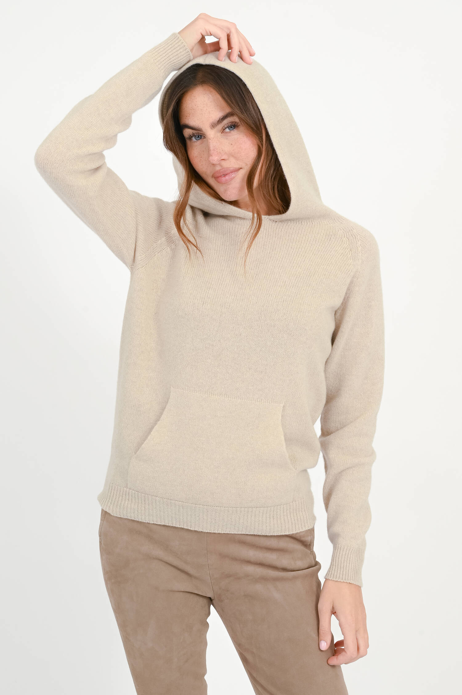 Woll-Cashmere-Kapuzenpullover in Beige