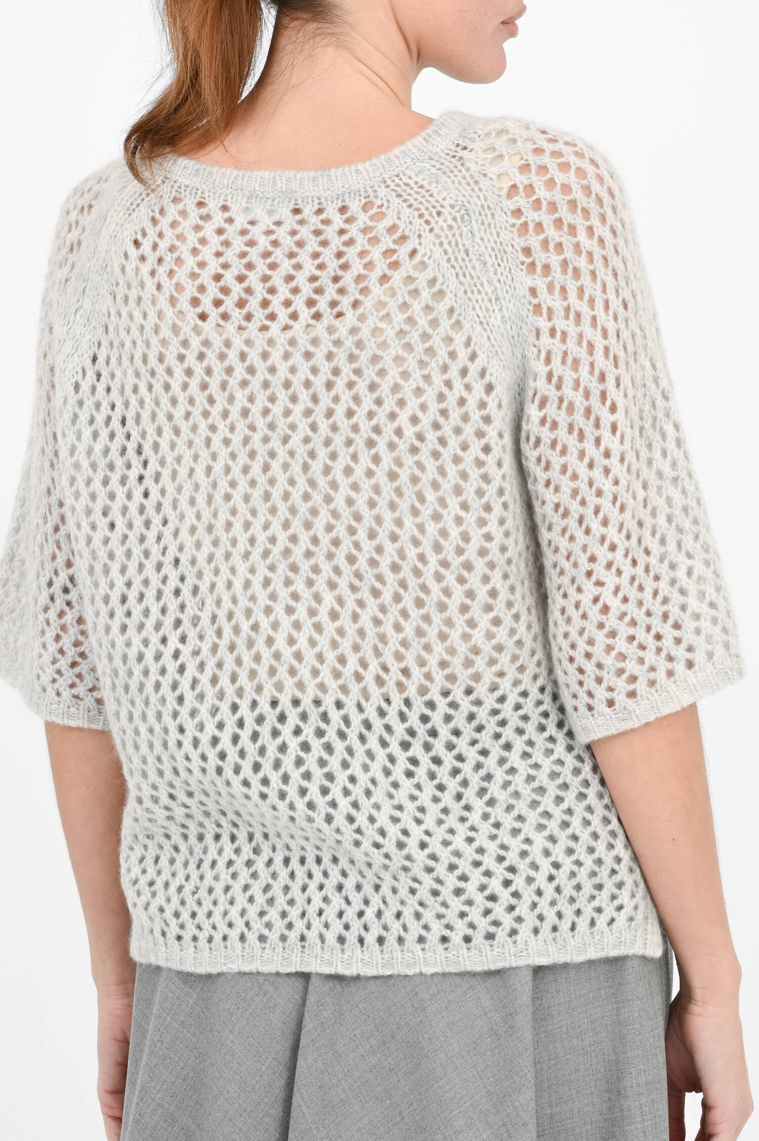 Lochstrick-Pullover in Grau meliert Lochstrick-Pullover in Grau meliert